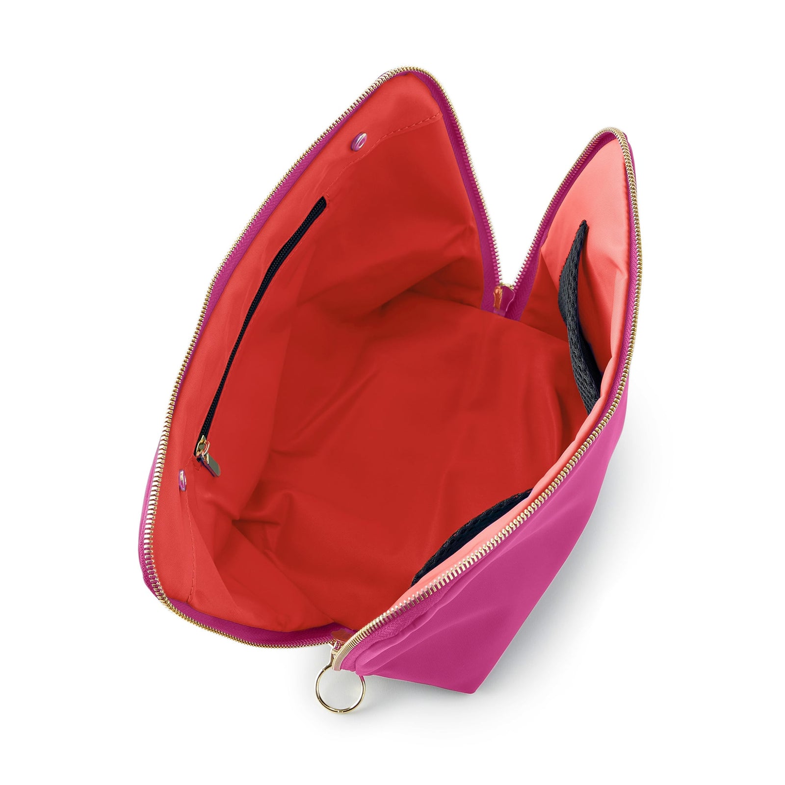 color: Bubble Gum Pink Fabric with Orange interior; alt: Signature Medium Makeup Bag | KUSSHI