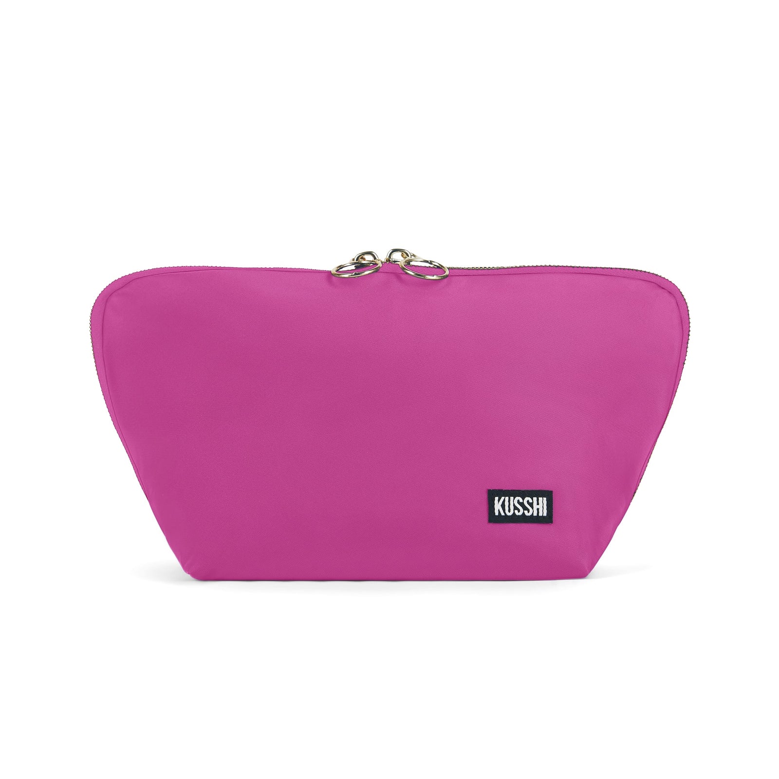 color: Bubble Gum Pink Fabric with Orange interior; alt: Signature Medium Makeup Bag | KUSSHI