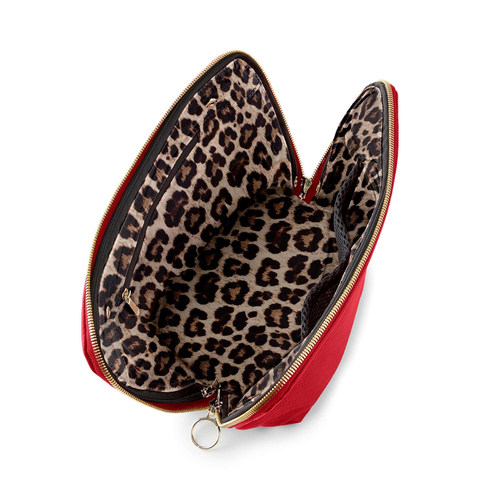 color: Red Leather with Leopard Interior; alt: Signature Medium Size Makeup Bag | KUSSHI