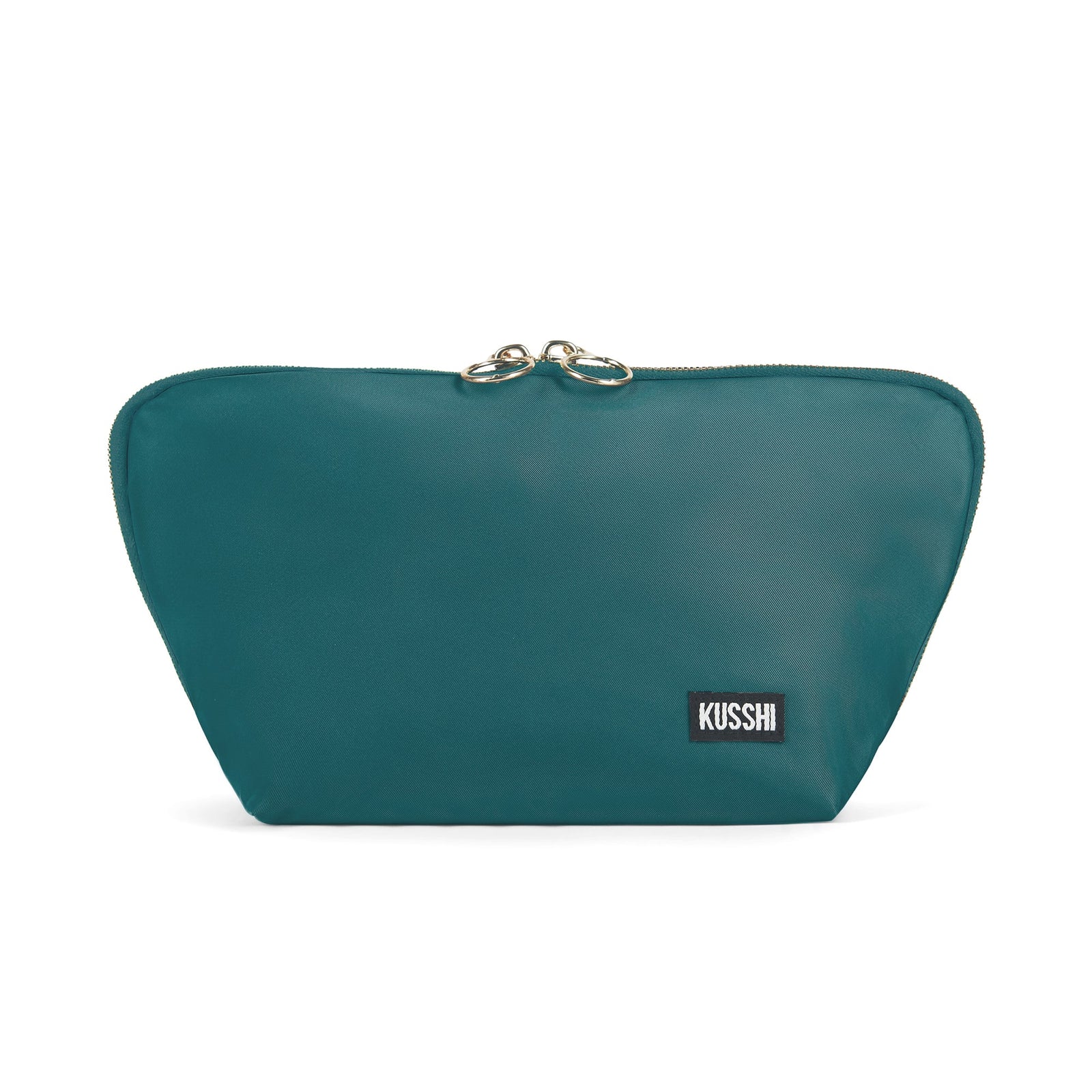 color: Jade Fabric with Blush Interior; alt: Signature Medium Size Makeup Bag | KUSSHI