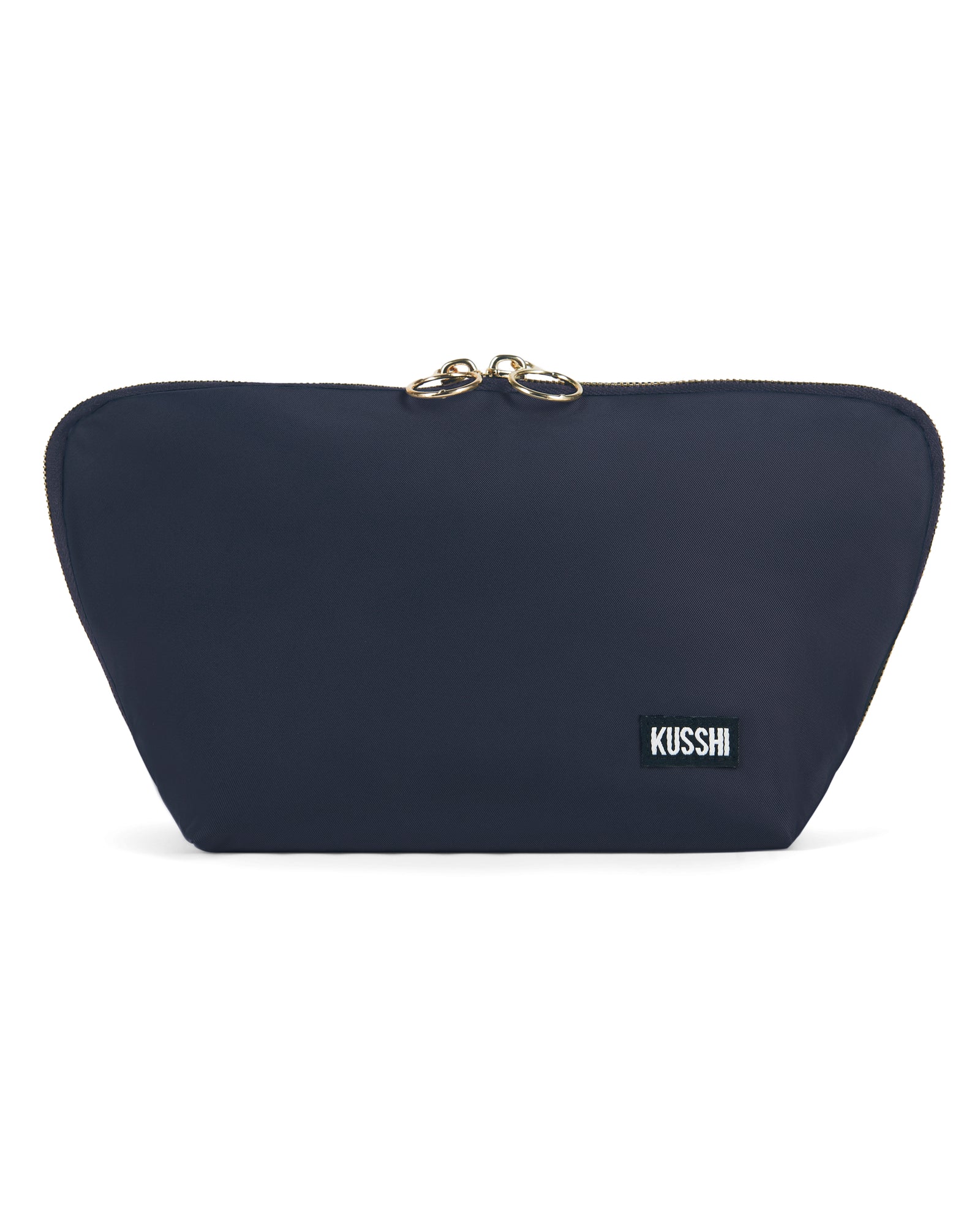 color: Navy Fabric with Mint Interior; alt: Signature Medium Size Makeup Bag | KUSSHI