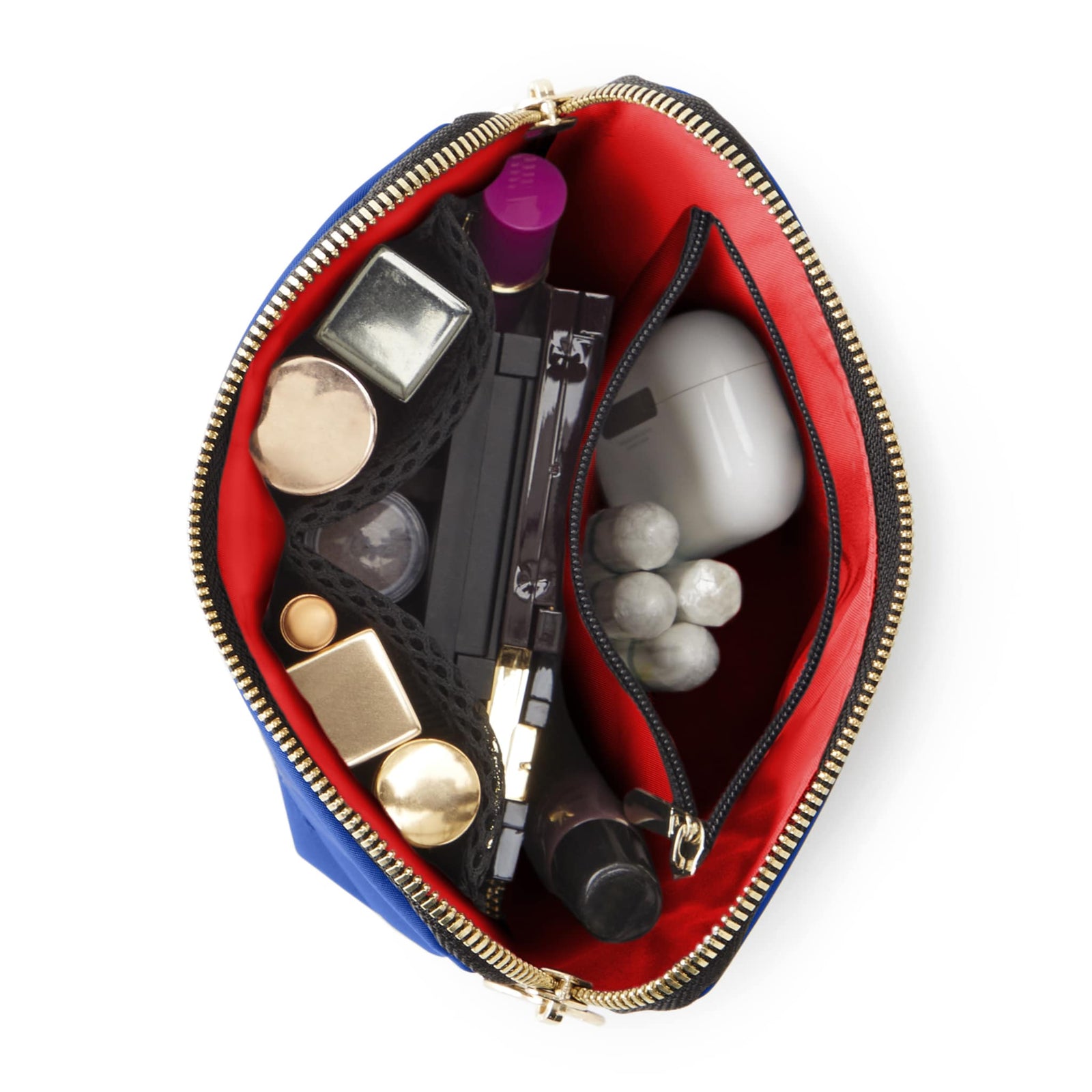 color: Royal Blue Fabric with Red Interior; alt: Everyday Small Size Makeup Bag | KUSSHI
