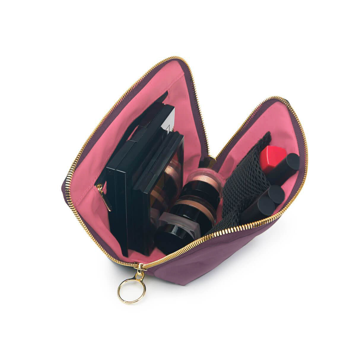 color: Plum Fabric with Dusty Rose Interior; alt: Everyday Small Size Makeup Bag | KUSSHI
