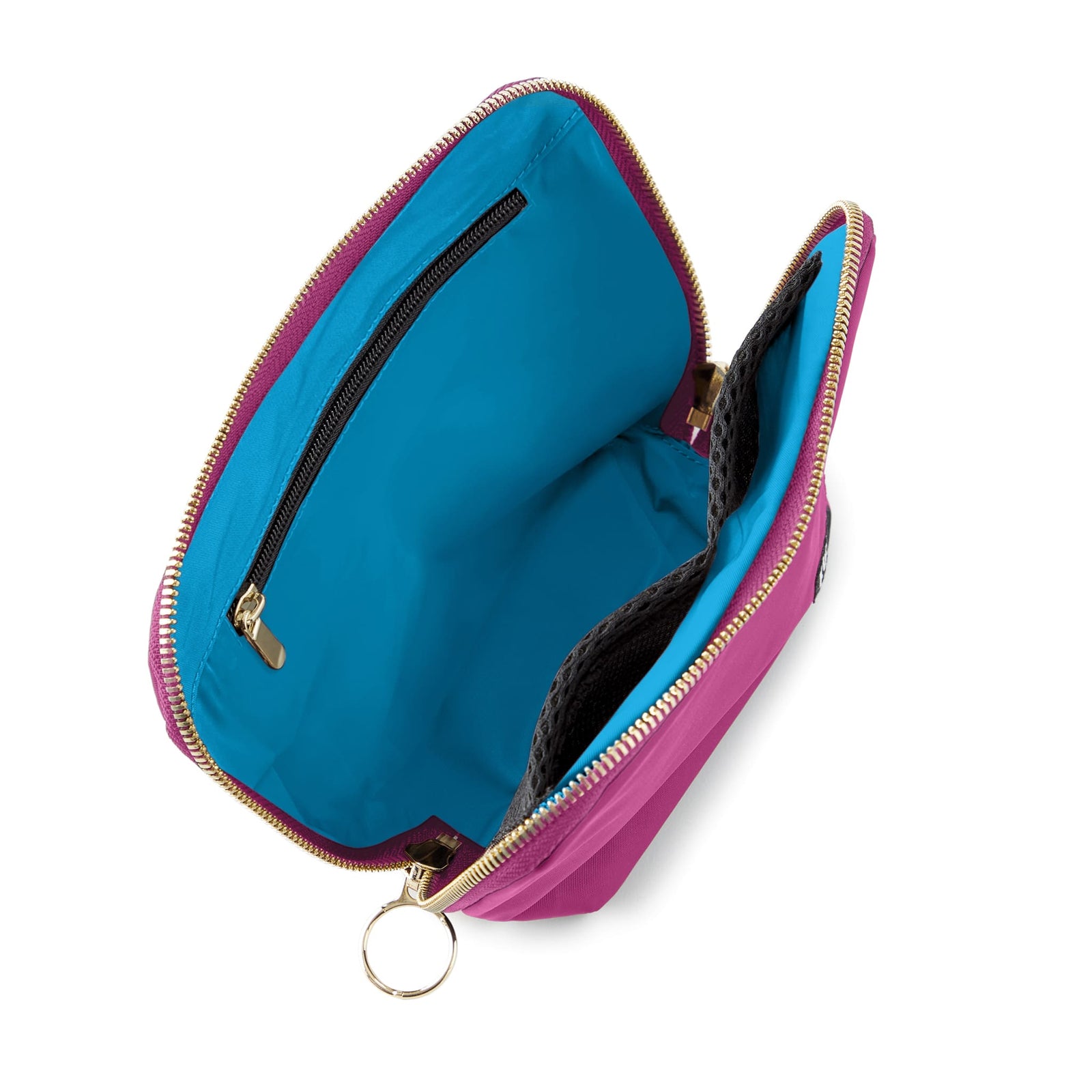color: Pink Fabric with Teal Interior; alt: Everyday Small Size Makeup Bag | KUSSHI