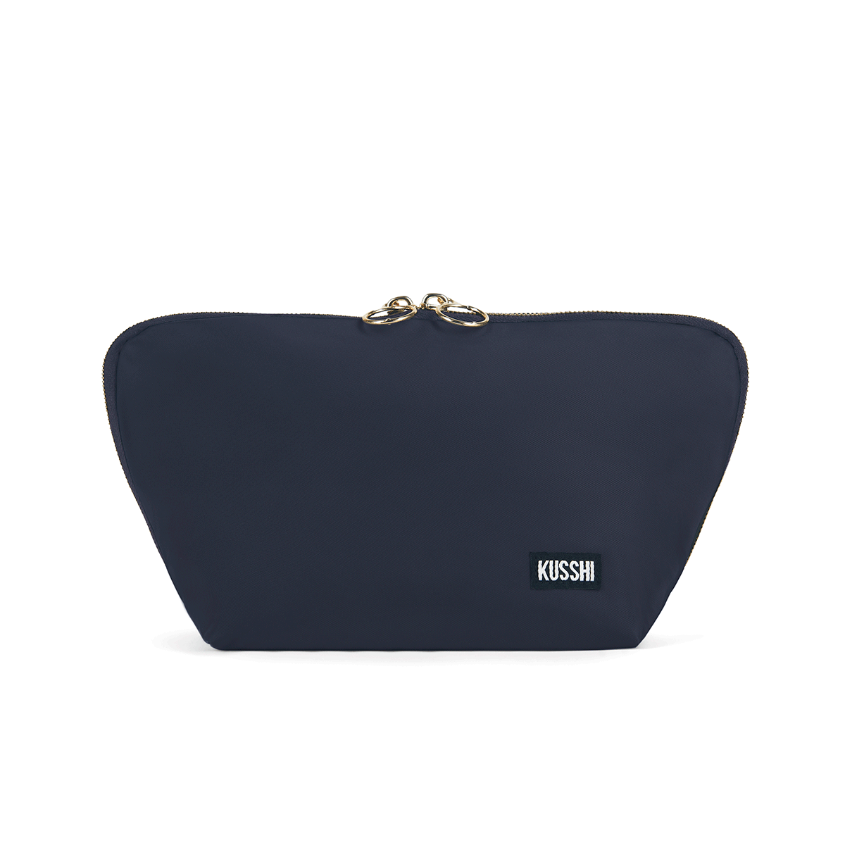 color: Navy Fabric with Pink Interior; alt: Signature Medium Size Makeup Bag | KUSSHI