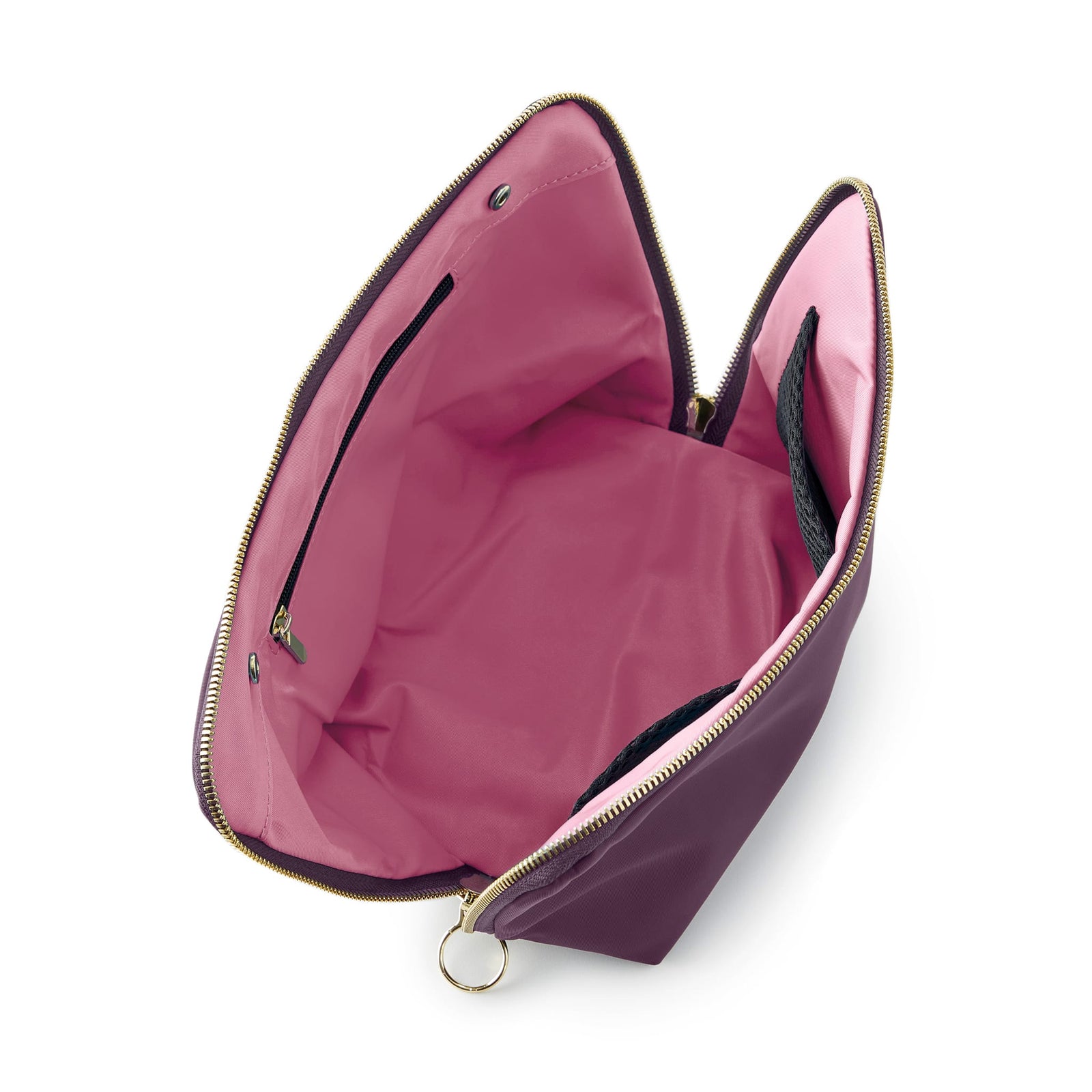 color: Plum Fabric with Dusty Rose Interior; alt: Signature Medium Size Makeup Bag | KUSSHI
