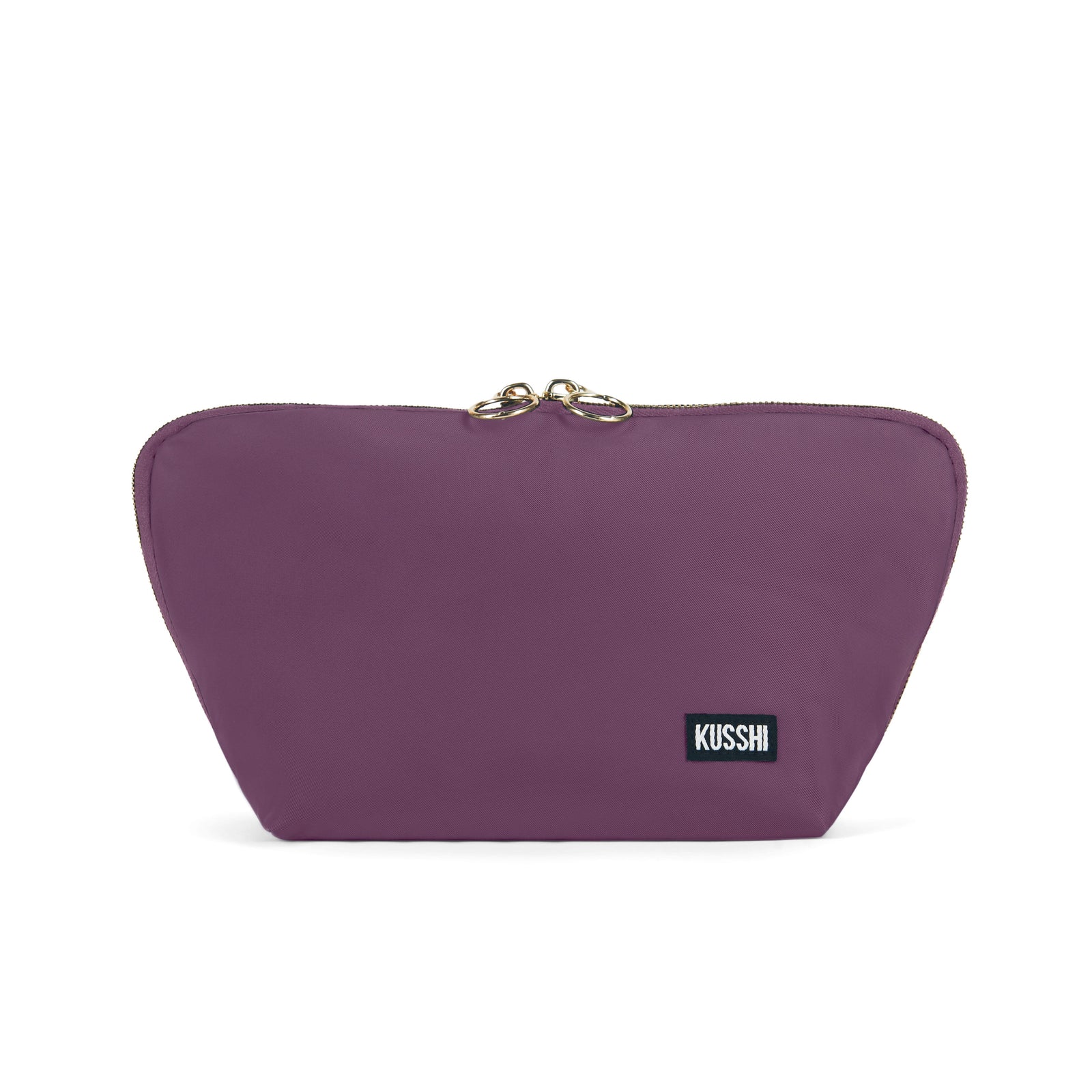 color: Plum Fabric with Dusty Rose Interior; alt: Signature Medium Size Makeup Bag | KUSSHI