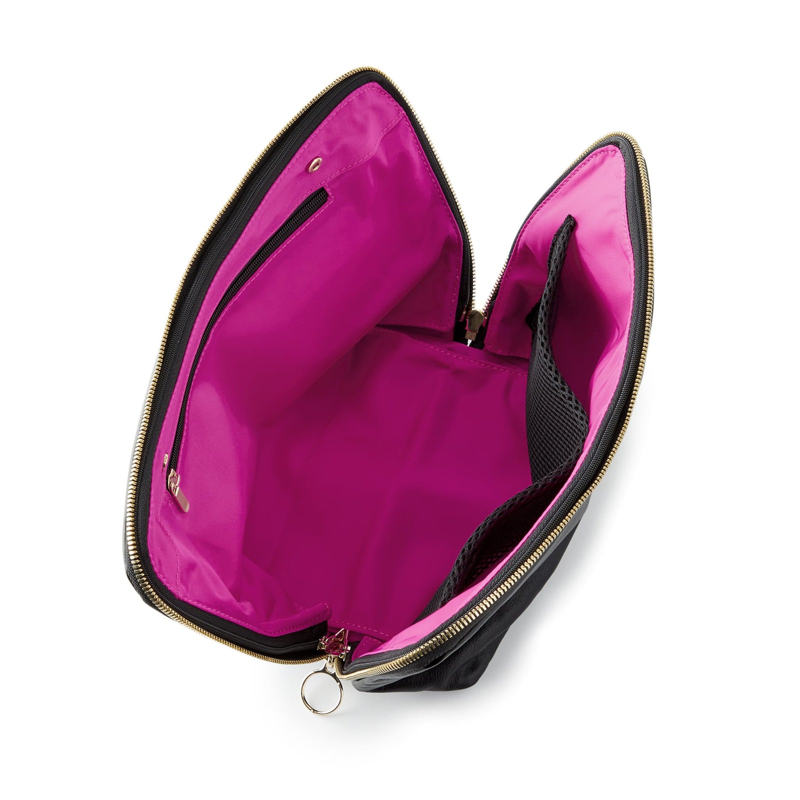color: Luxurious Black Leather with Pink Interior; alt: Vacationer Large Size Makeup Bag | KUSSHI