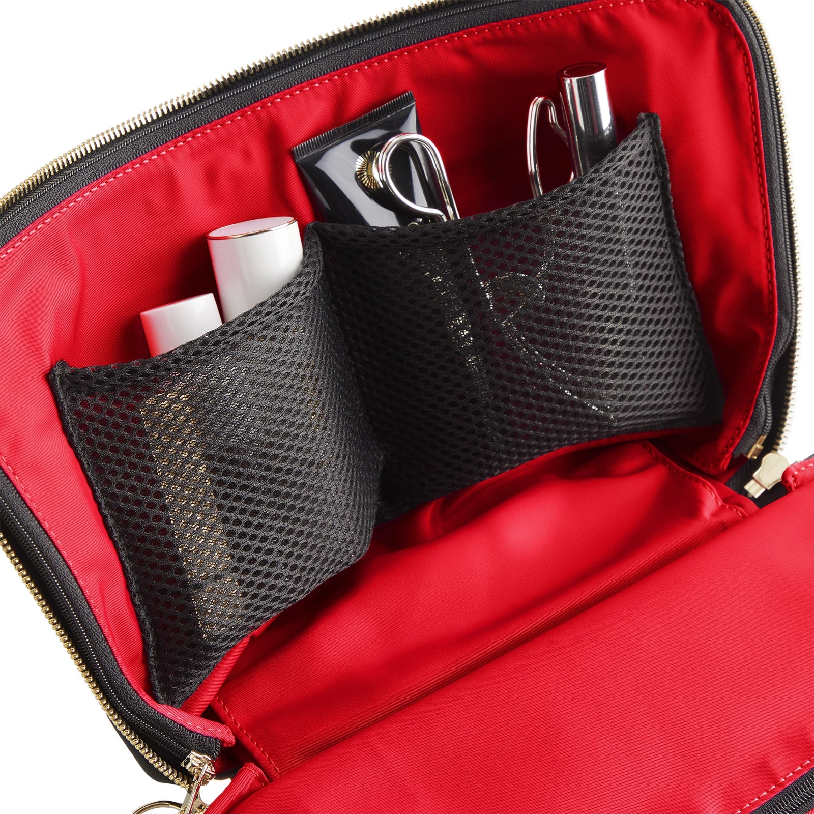 color: Luxurious Black Leather with Red Interior; alt: Vacationer Large Size Makeup Bag | KUSSHI