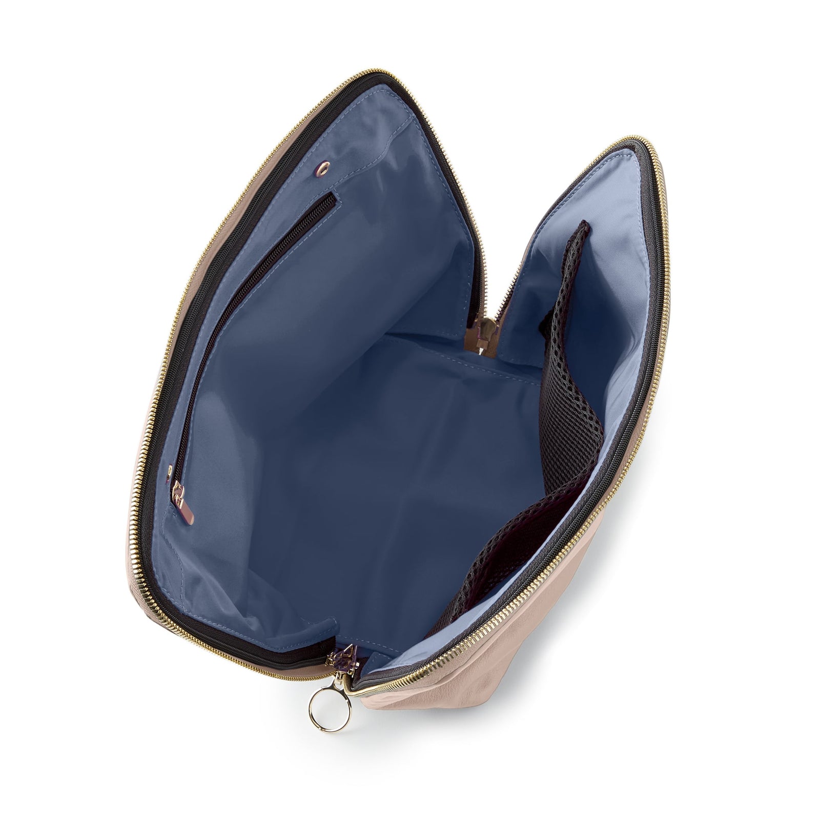 color: Blush Pink Leather with Cool Grey Interior; alt: Vacationer Large Size Makeup Bag | KUSSHI