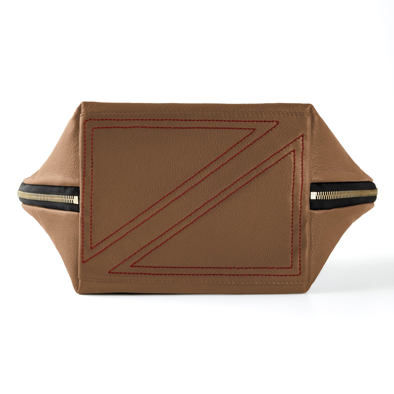 color: Luxurious Camel Leather with Red Interior; alt: Vacationer Large Size Makeup Bag | KUSSHI