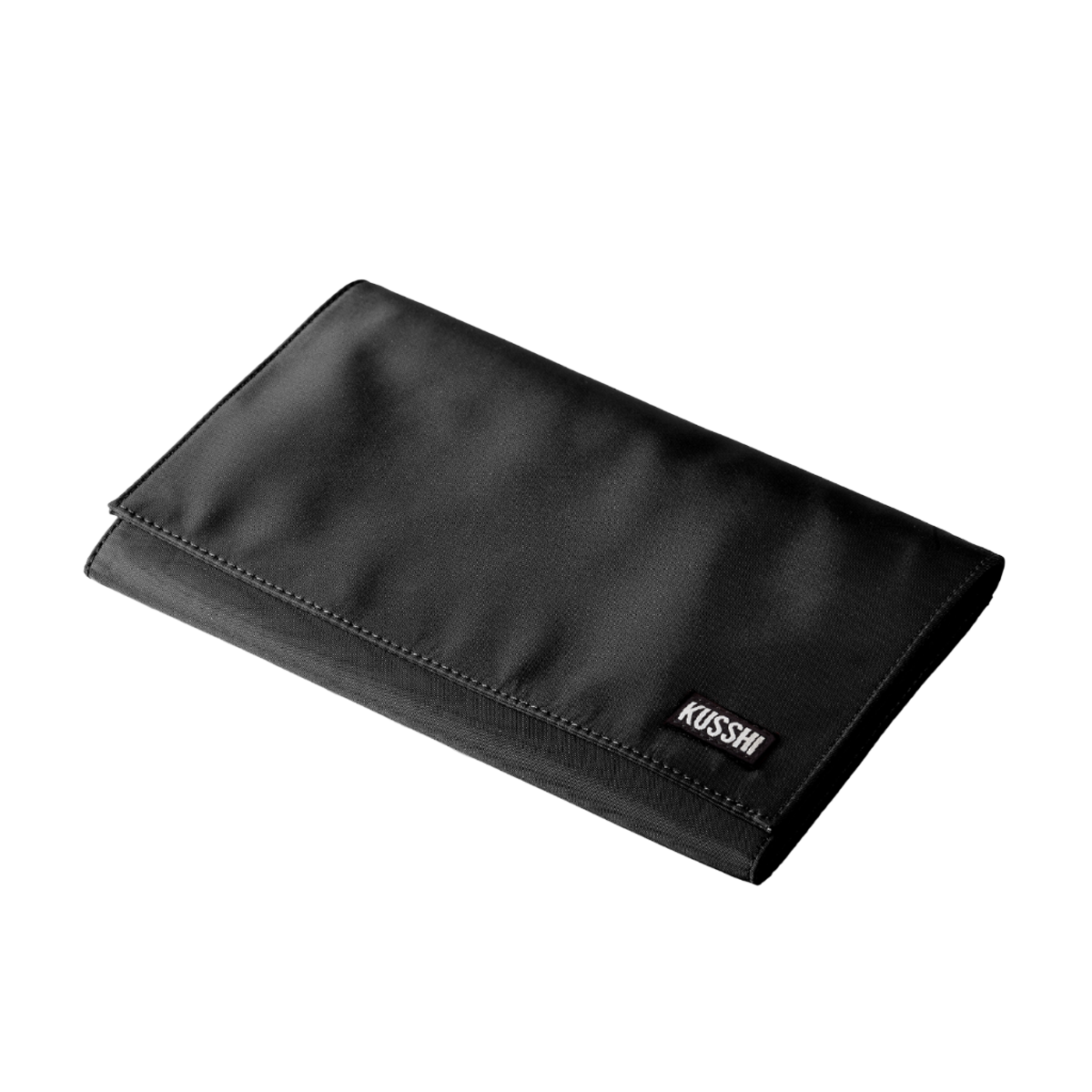 color: Satin Black Fabric; alt: Satin Black Clutch Cover | KUSSHI