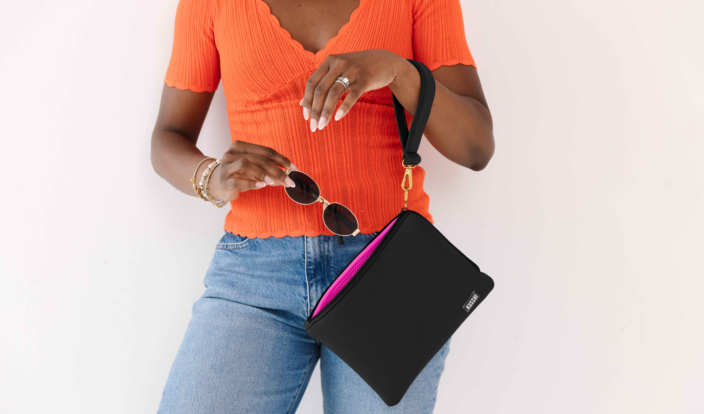 The Black with Pink Wristlet Clutch