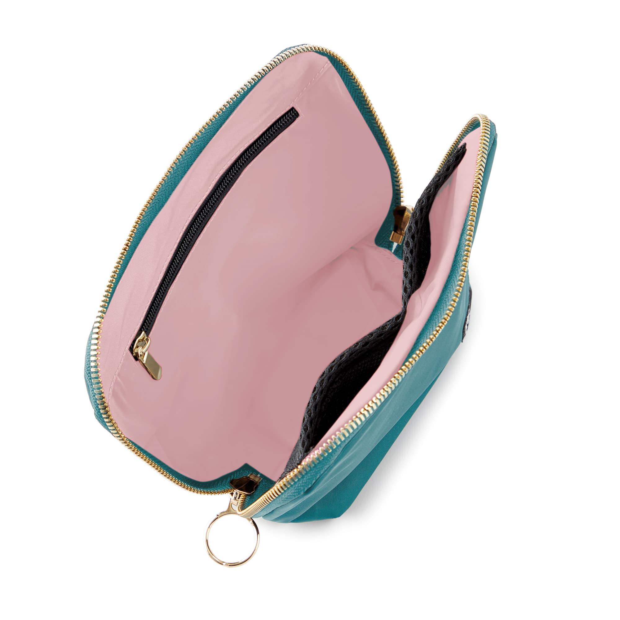 color: Jade Fabric with Blush Interior; alt: Everyday Small Size Makeup Bag | KUSSHI