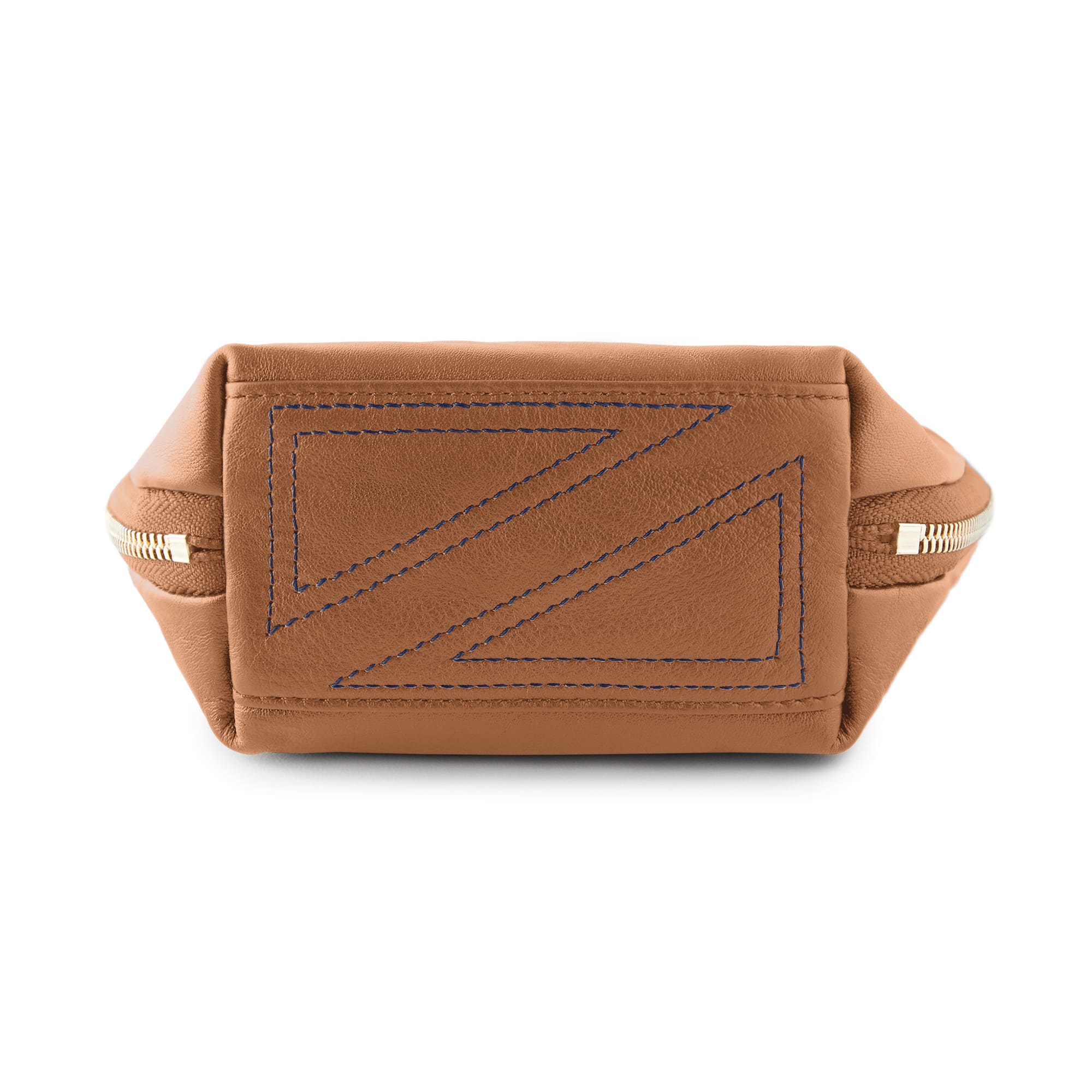 color: Camel Leather with Light Navy Interior; alt: Everyday Small Size Makeup Bag | KUSSHI