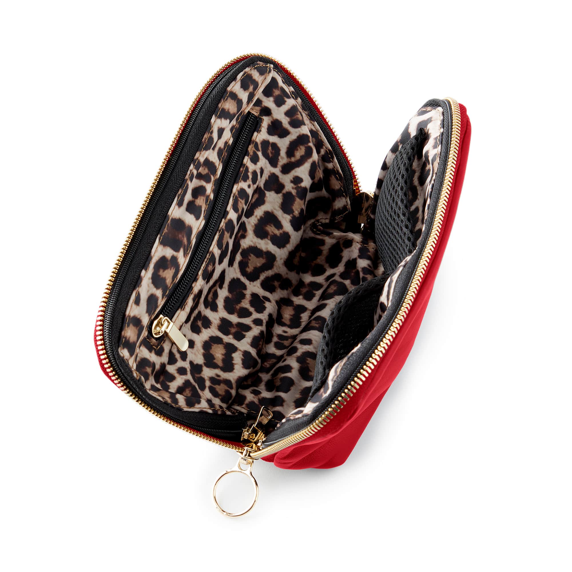 color: Red Leather with Leopard Interior; alt: Everyday Small Size Makeup Bag | KUSSHI