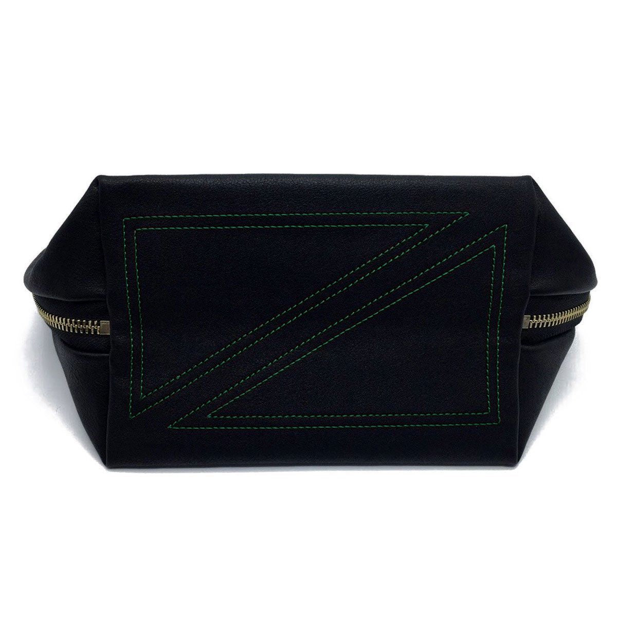 color: Satin Black Fabric with Emerald Green Interior; alt: Signature Medium Size Makeup Bag | KUSSHI