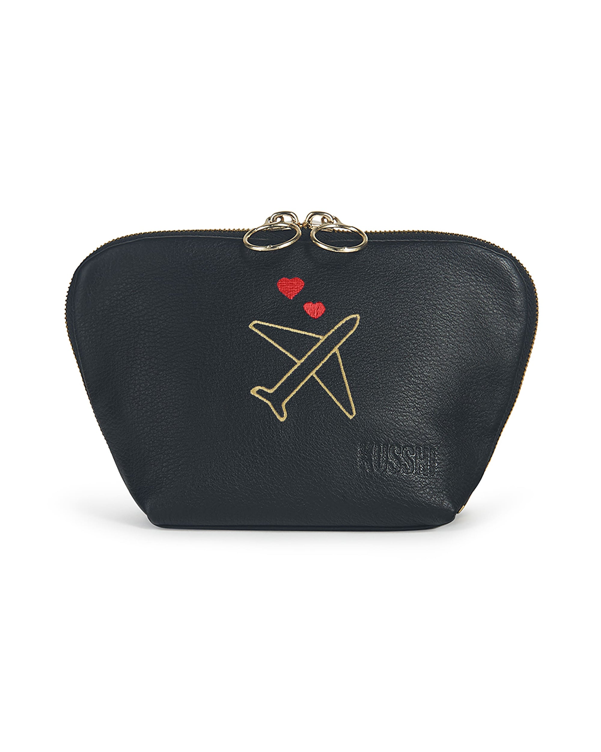 color: Everyday+ Luxurious Black Leather with Zebra Interior; alt: Everyday Small Size Makeup Bag | KUSSHI