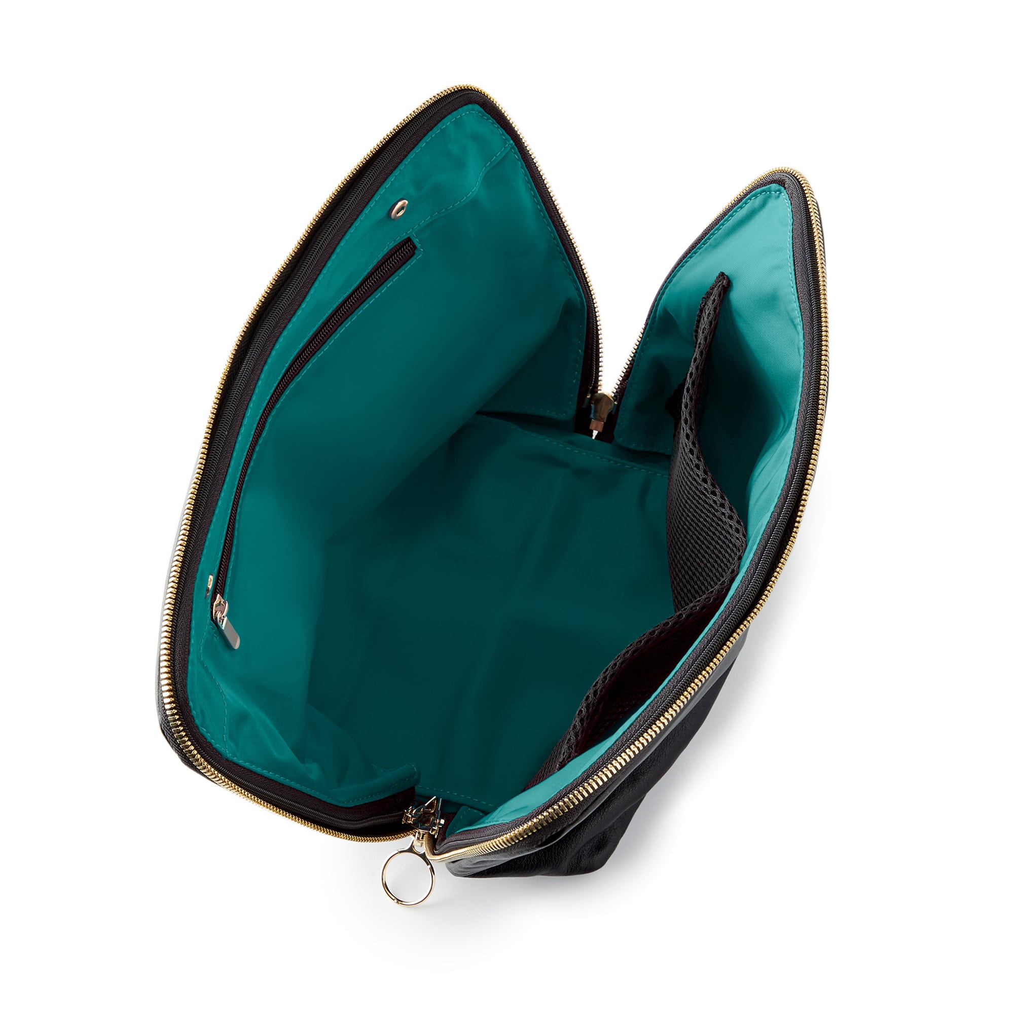 color: Vacationer+Luxurious Black Leather with Emerald Green Interior; alt: Vacationer Large Makeup Bag | KUSSHI