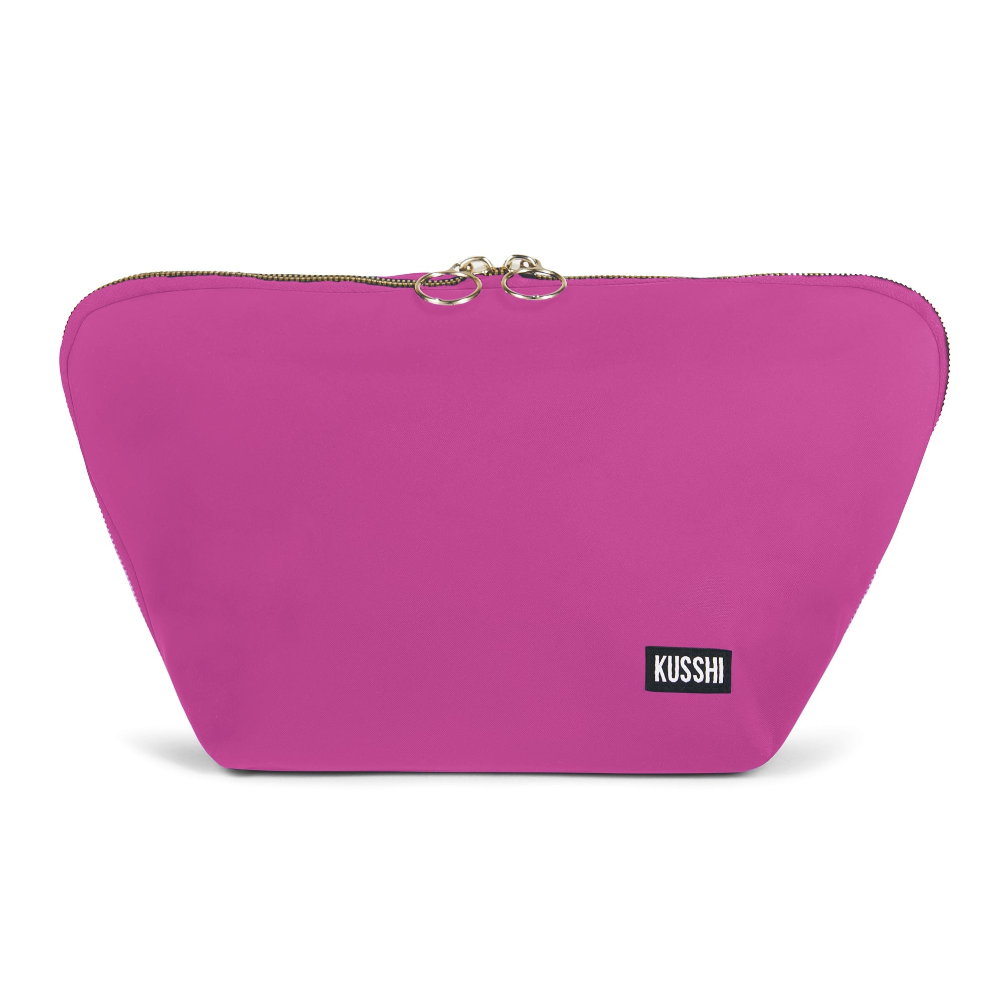color: Bubble Gum Pink Fabric with Orange interior; alt: Vacationer Large Makeup Bag | KUSSHI