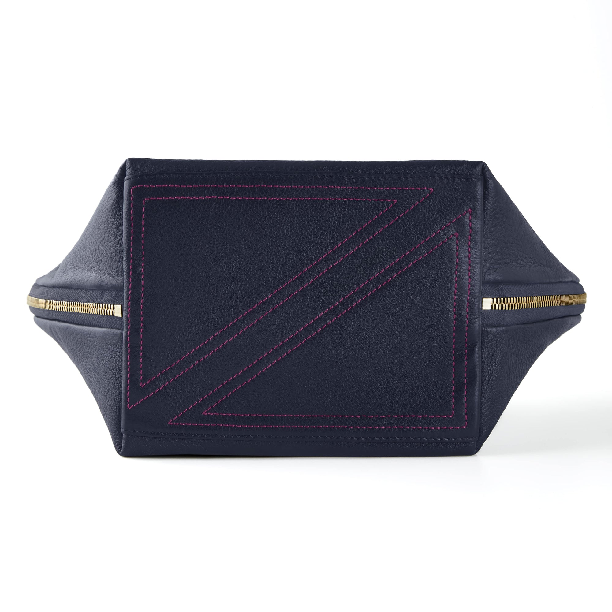 color: all+ Luxurious Navy Leather with Pink Interior; alt: Signature Medium Size Makeup Bag | KUSSHI