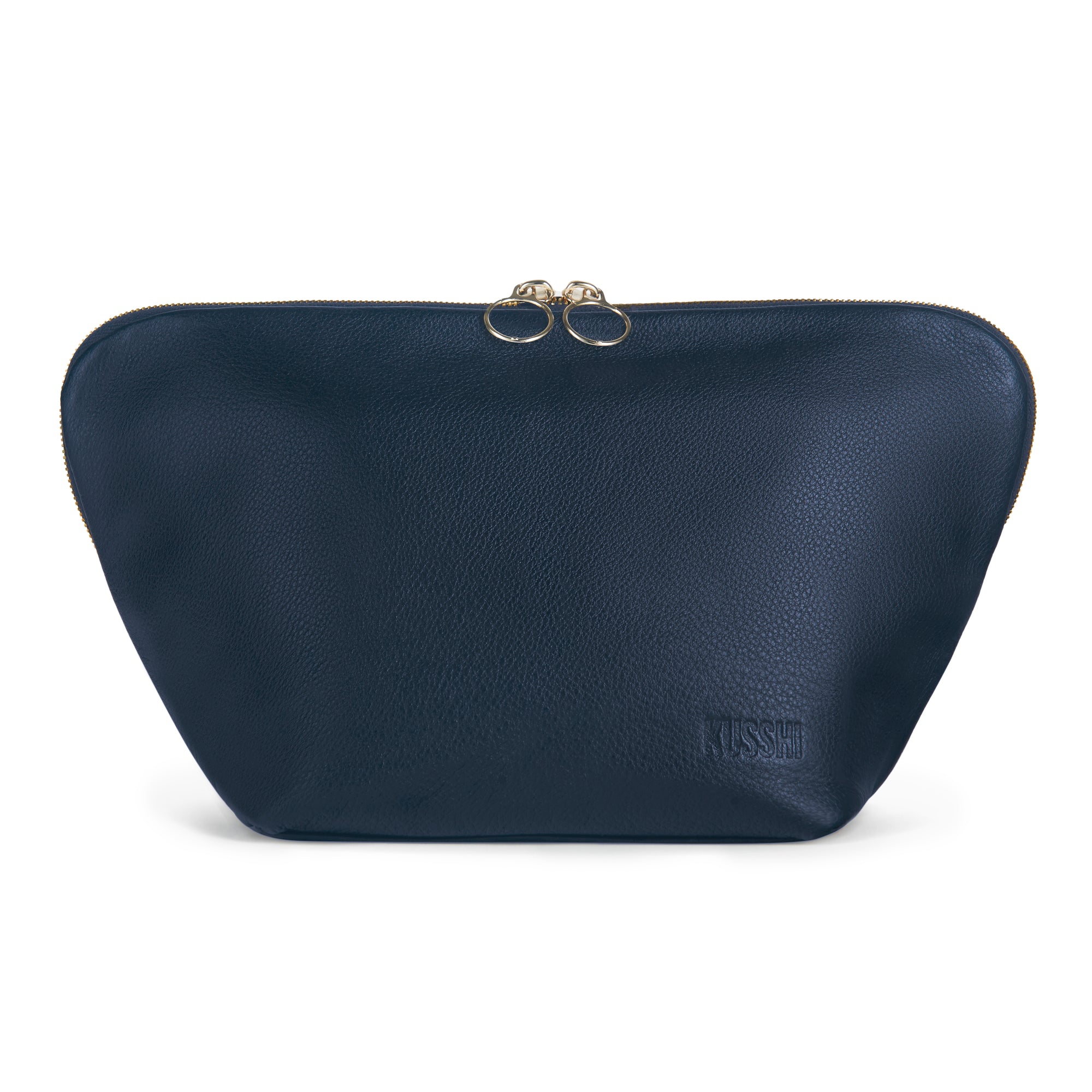 color: Vacationer+ Luxurious Navy Leather with Pink Interior; alt: Vacationer Large Size Makeup Bag | KUSSHI