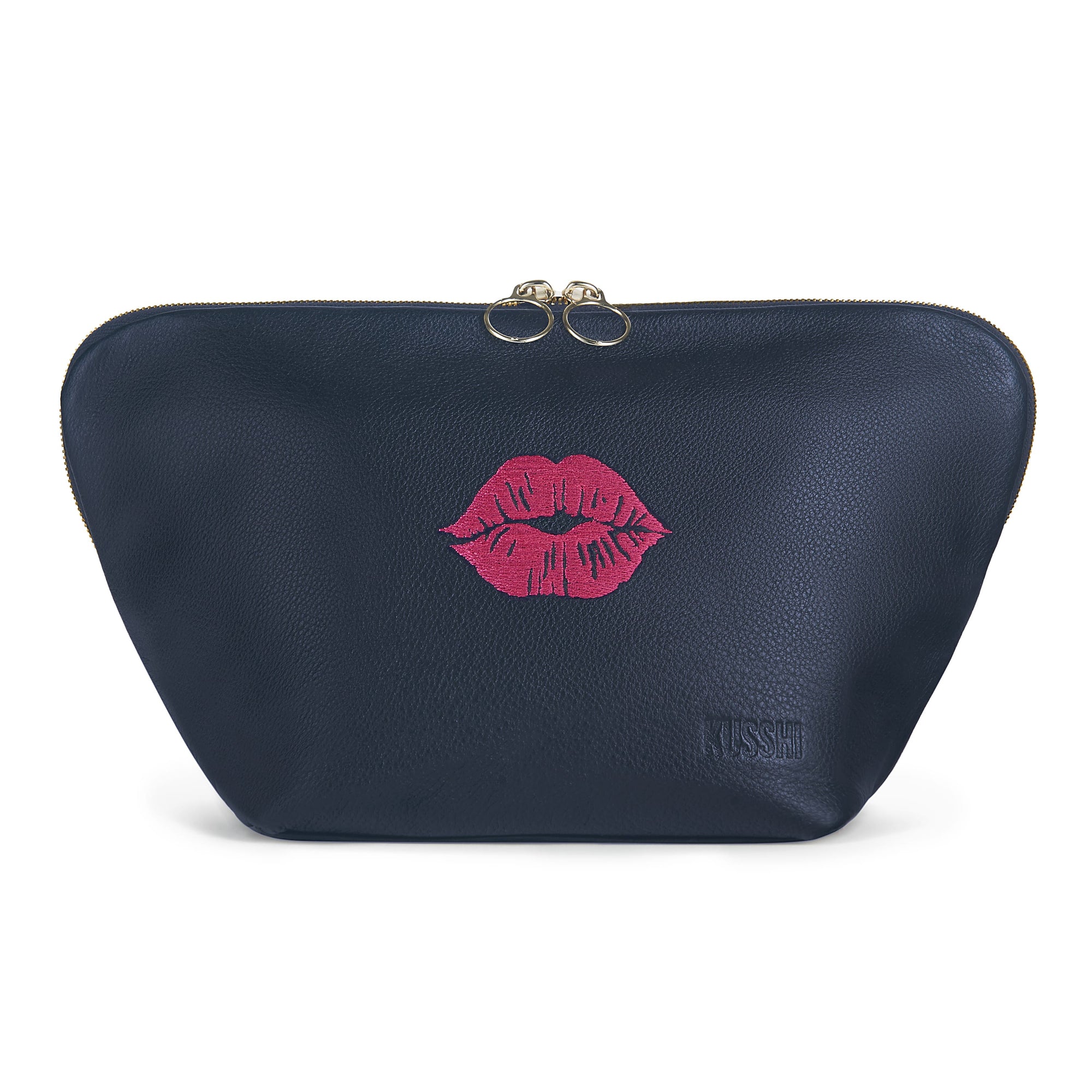 color: Everyday+ Luxurious Black Leather with Zebra Interior; alt: Everyday Small Size Makeup Bag | KUSSHI