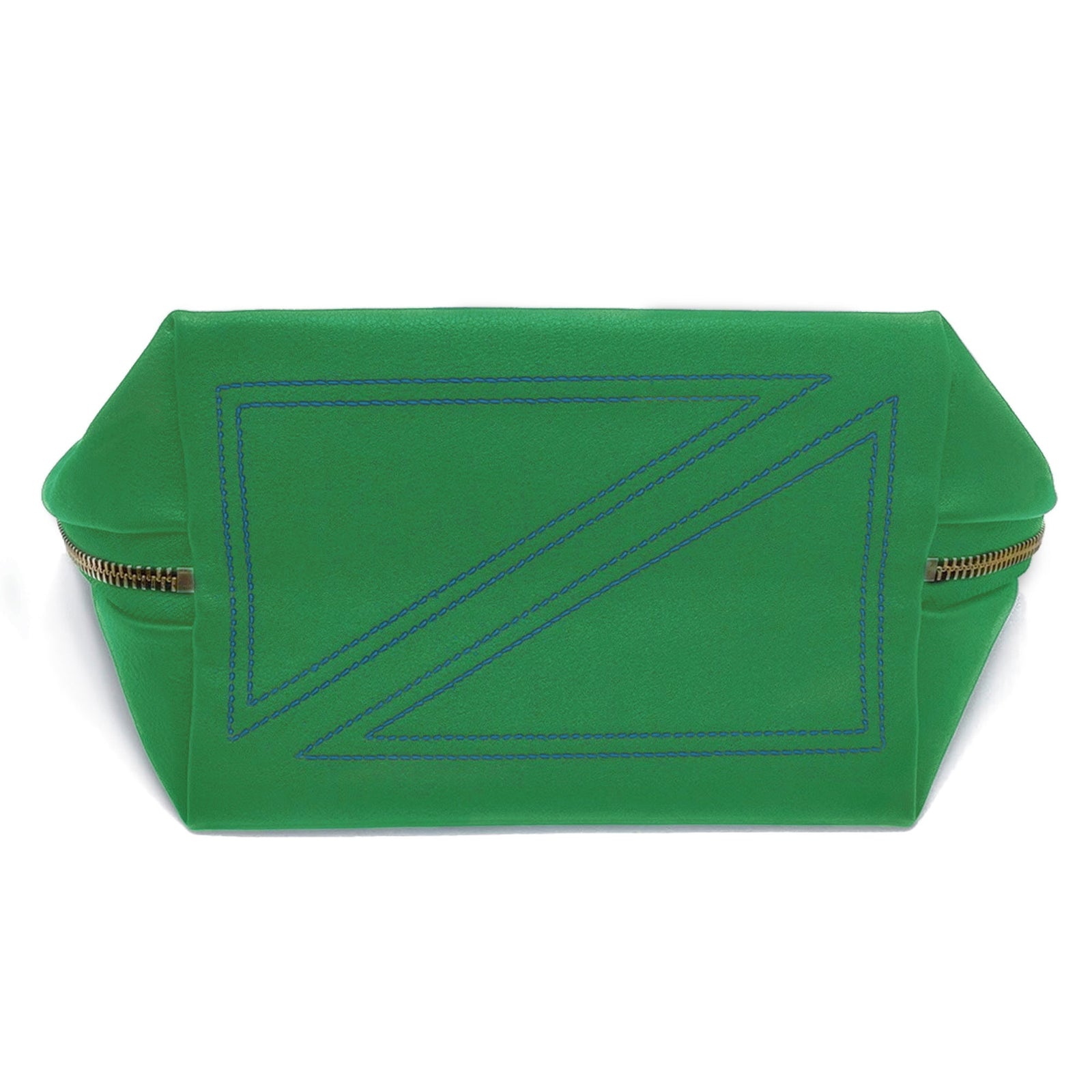 color: Kelly Green Fabric with Light Navy interior; alt: Signature Medium Size Makeup Bag | KUSSHI