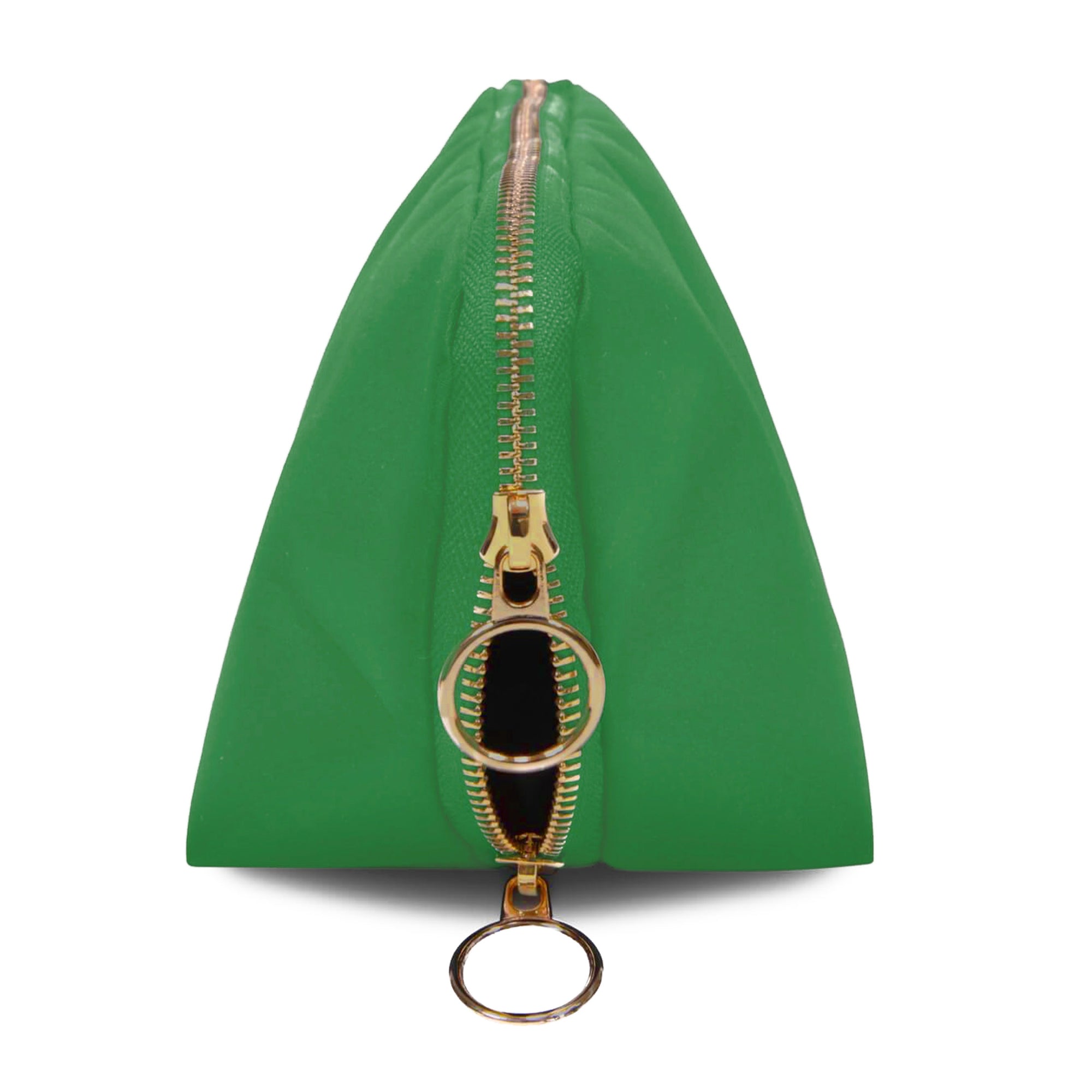 color: Kelly Green Fabric with Light Navy interior; alt: Signature Medium Size Makeup Bag | KUSSHI