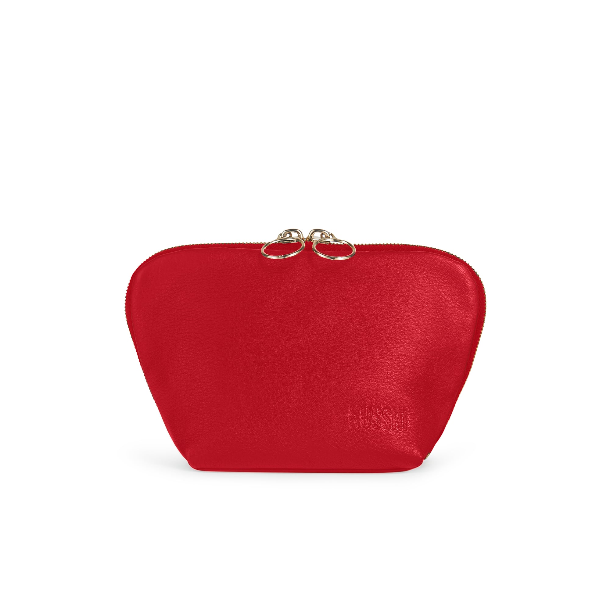 color: Red Leather with Leopard Interior; alt: Everyday Small Size Makeup Bag | KUSSHI