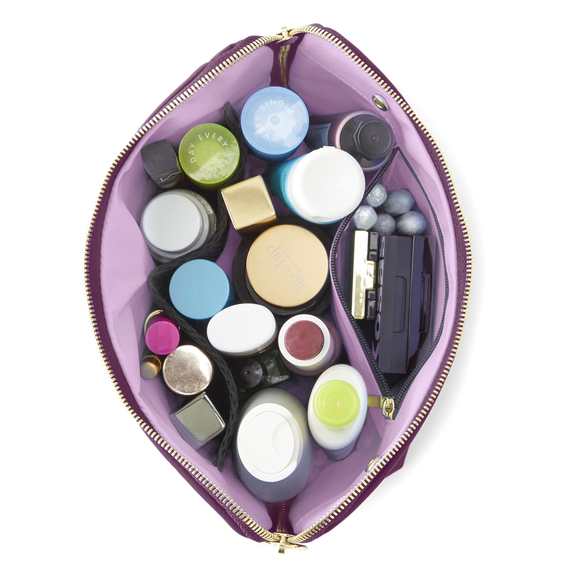color: Garnet Fabric with Lilac Interior; alt: Signature Medium Size Makeup Bag | KUSSHI