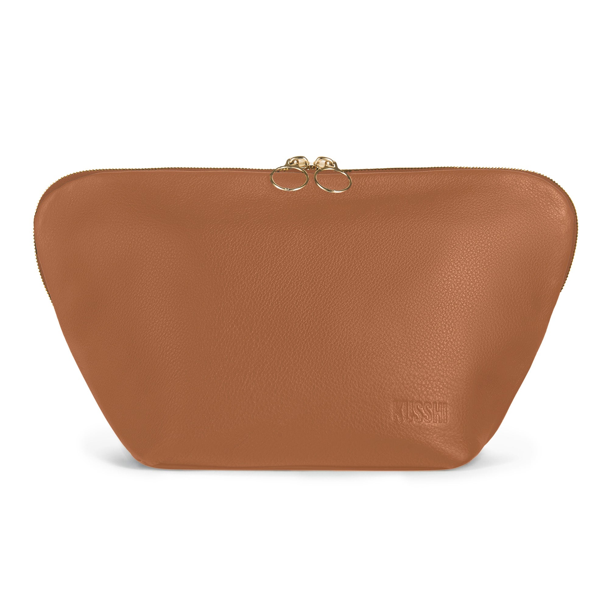 color: Camel Leather with Light Navy Interior; alt: Vacationer Large Size Makeup Bag | KUSSHI