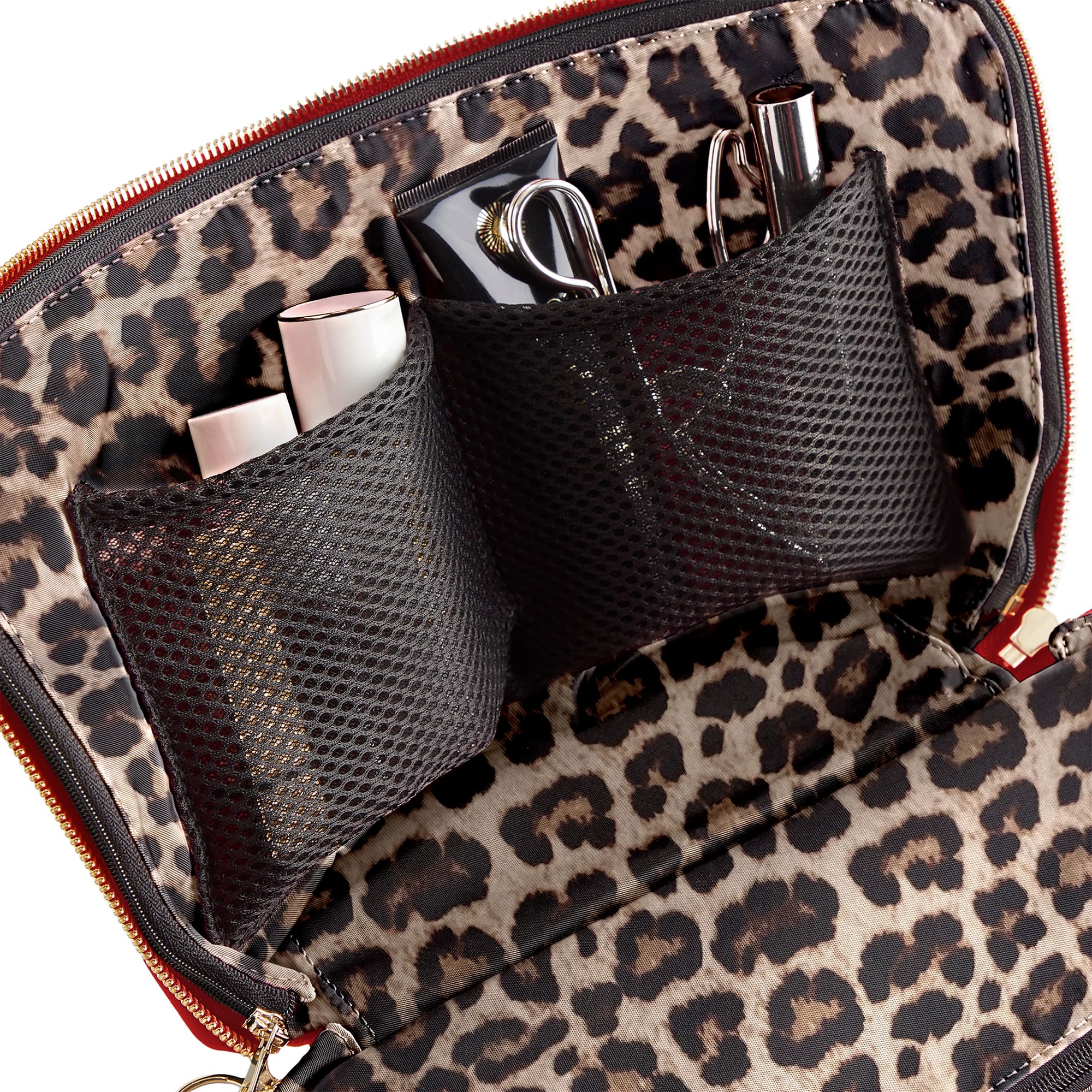 color: Vacationer+Red Leather with Leopard Interior; alt: Vacationer Large Makeup Bag | KUSSHI