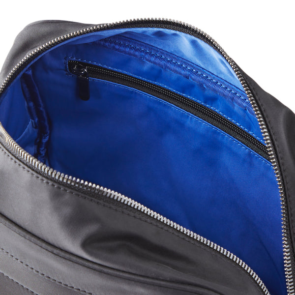 color: Satin Black Fabric with Cool Blue Interior