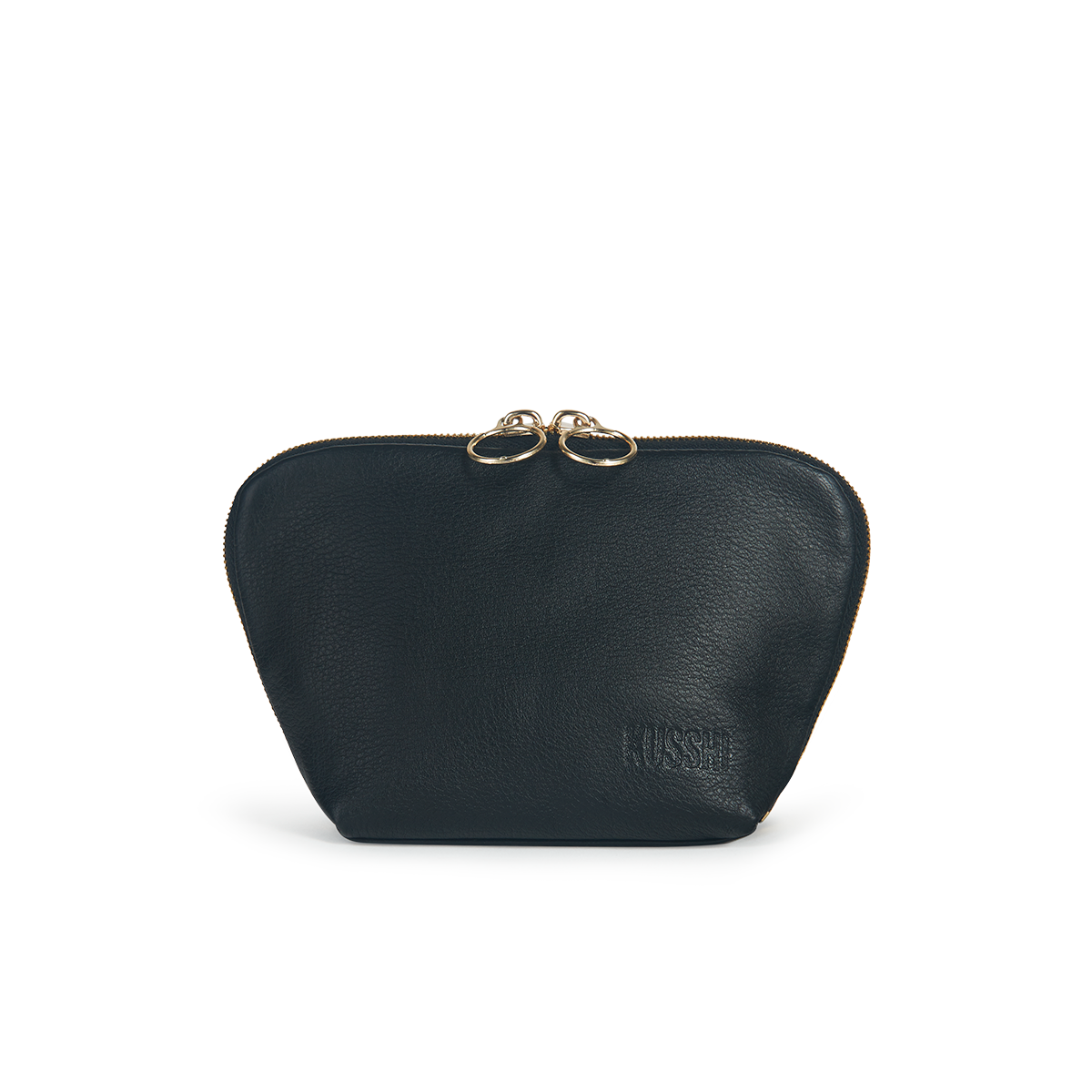 color: Luxurious Black Leather with Cool Grey Interior; alt: Everyday Small Size Makeup Bag | KUSSHI