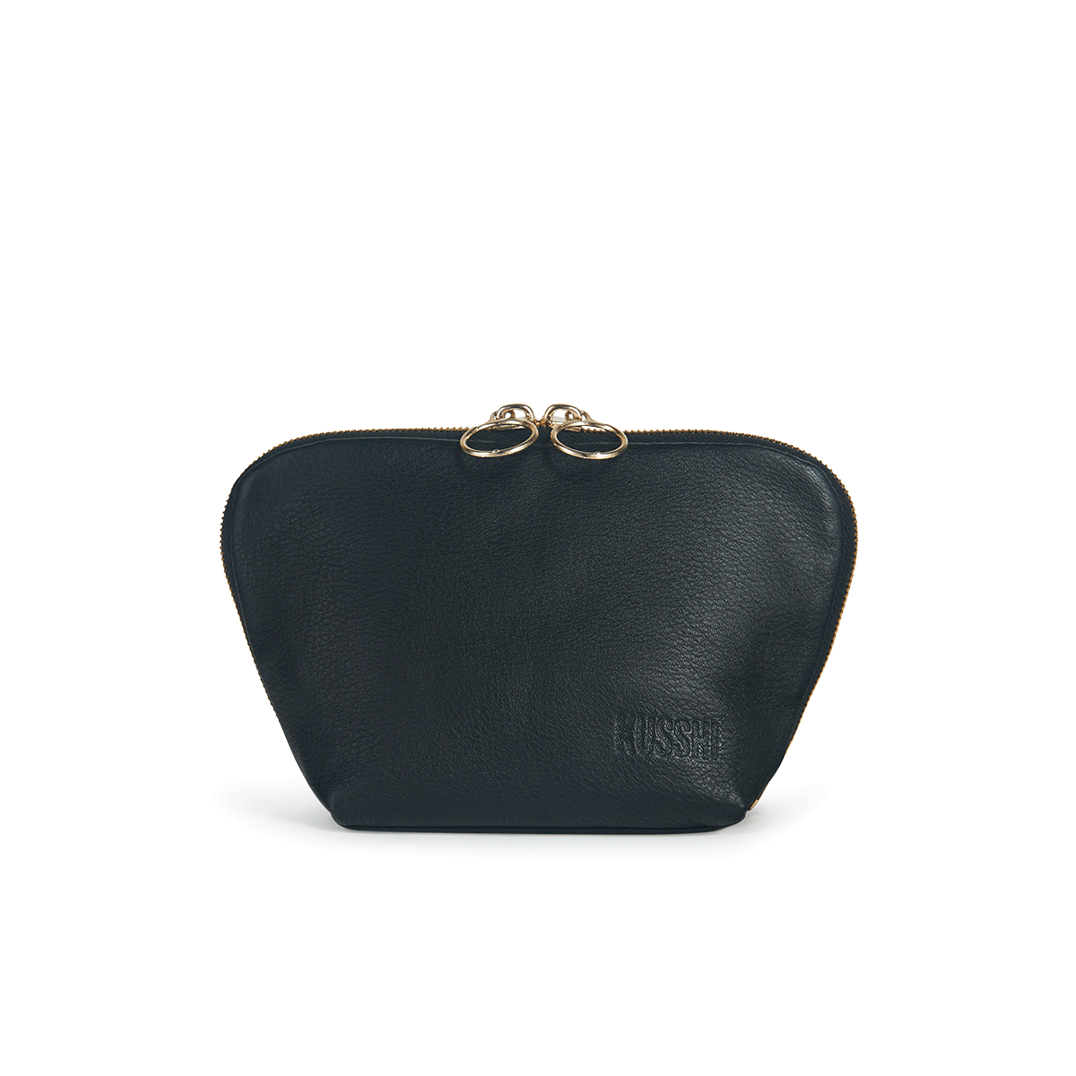 color: Luxurious Black Leather with Leopard Interior; alt: Everyday Small Size Makeup Bag | KUSSHI