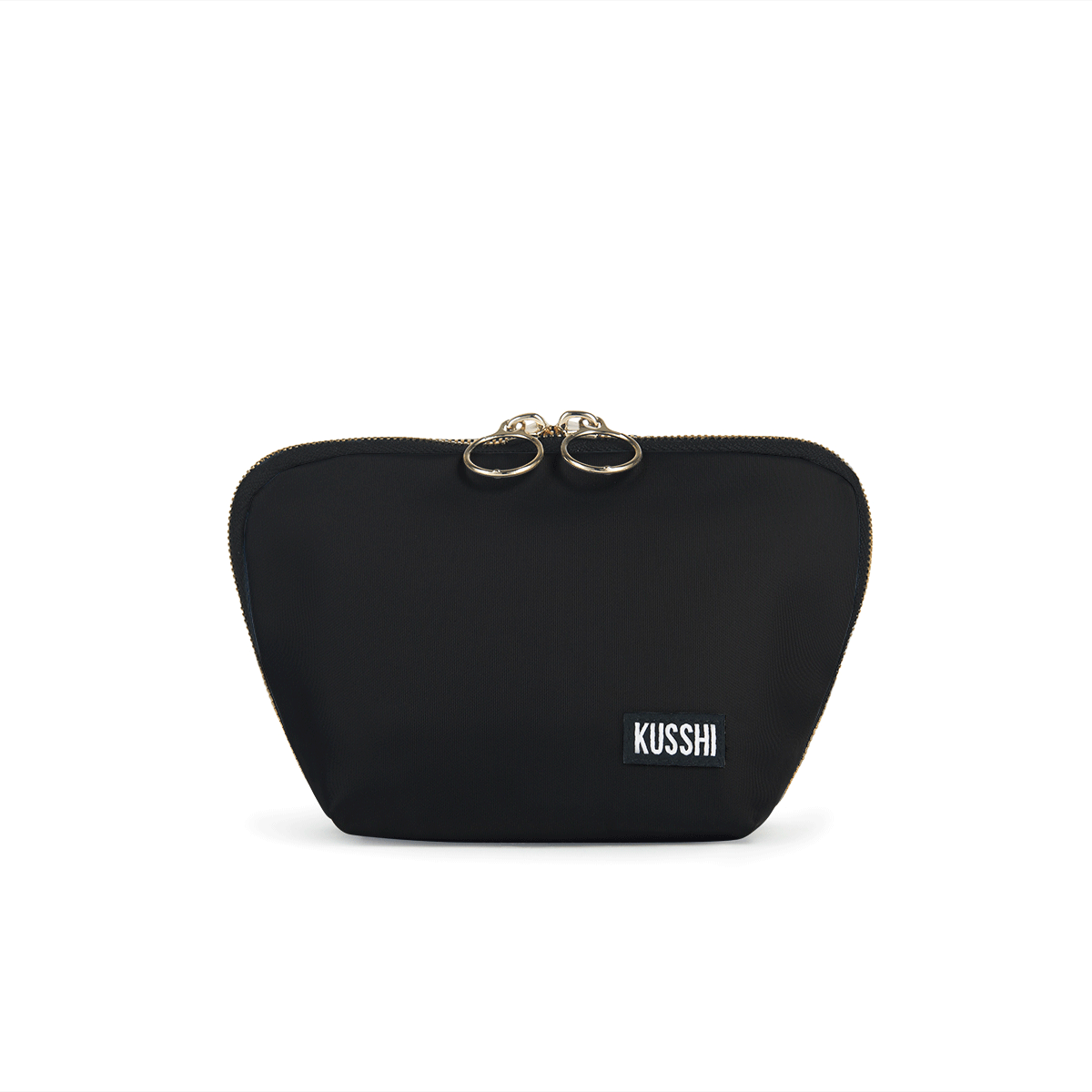 color: Everyday+Satin Black Fabric with Emerald Green Interior; alt: Everyday Small Makeup Bag | KUSSHI