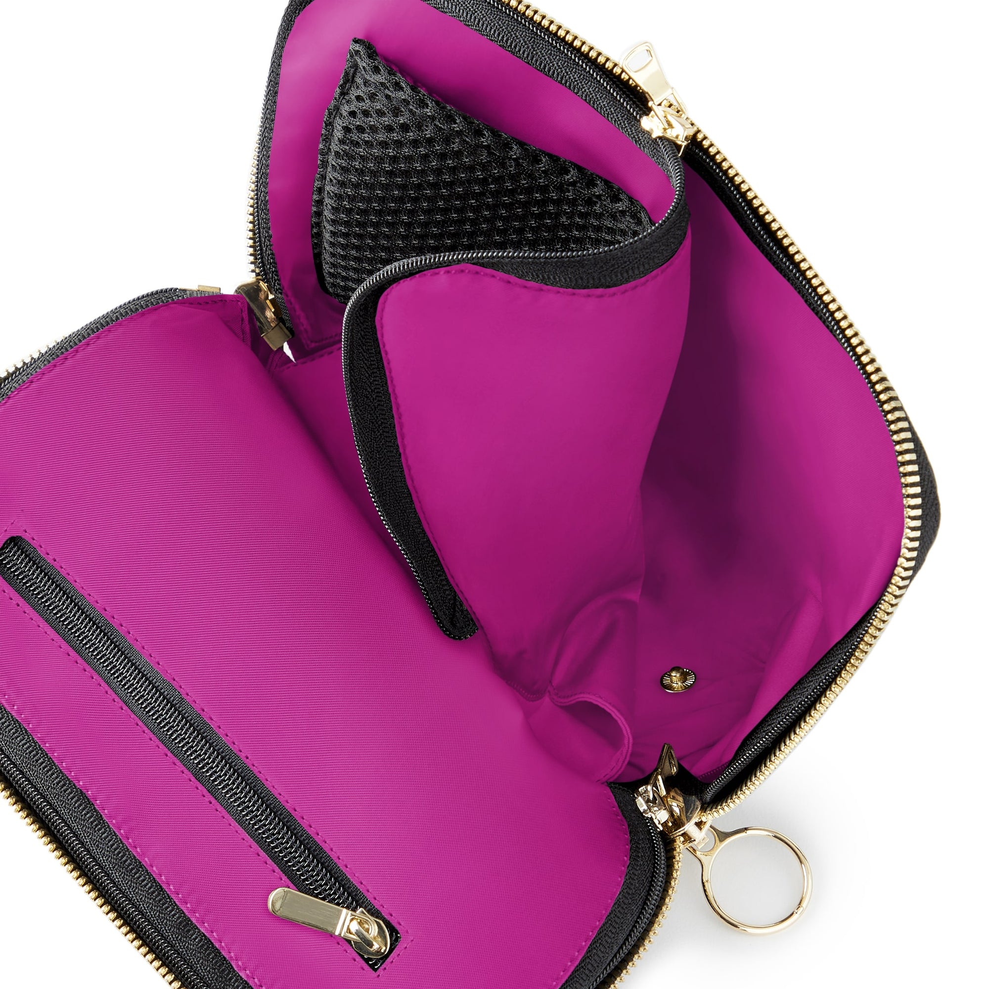 color: Luxurious Black Leather with Pink Interior; alt: Everyday Small Size Makeup Bag | KUSSHI