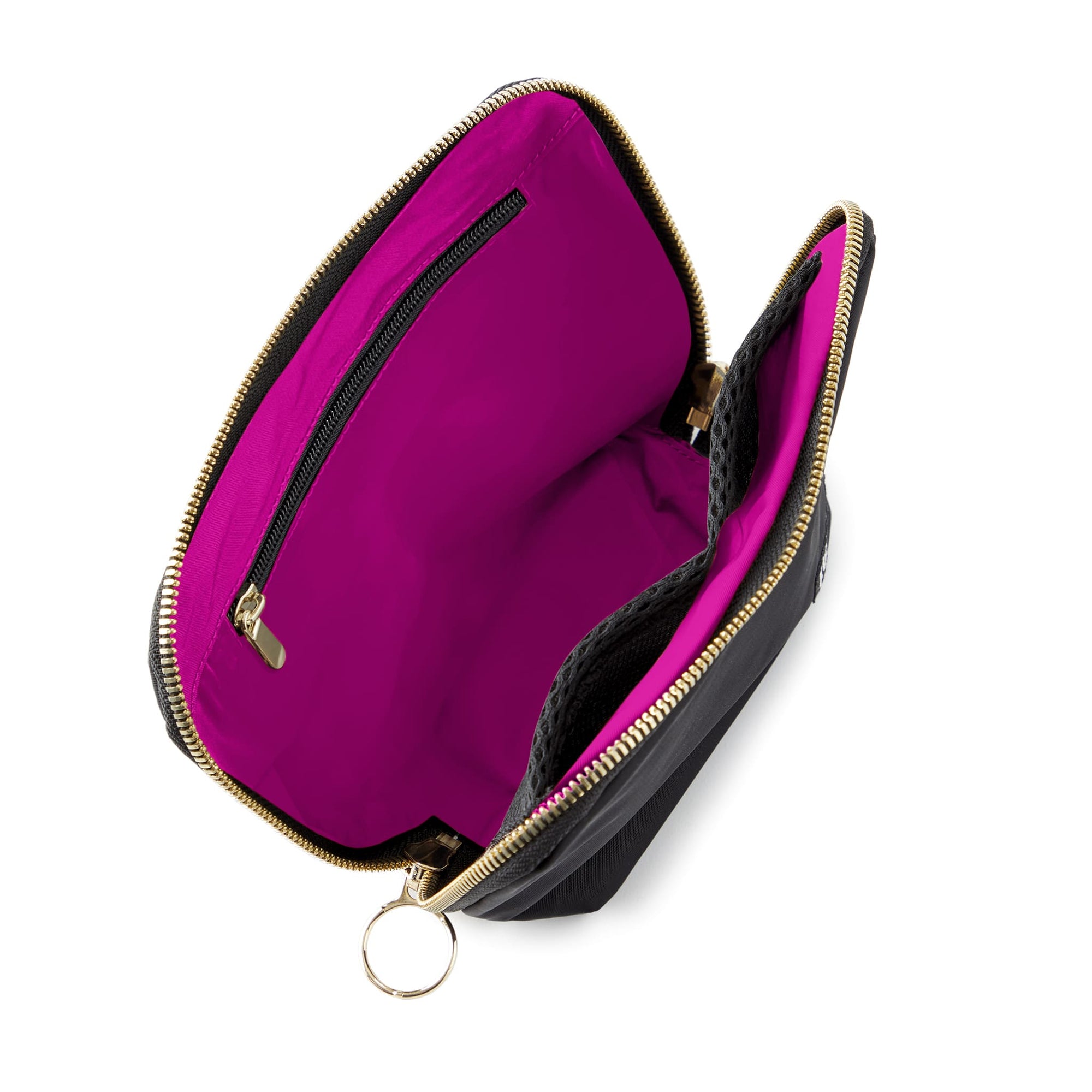 color: Satin Black Fabric with Pink Interior; alt: Everyday Small Size Makeup Bag | KUSSHI
