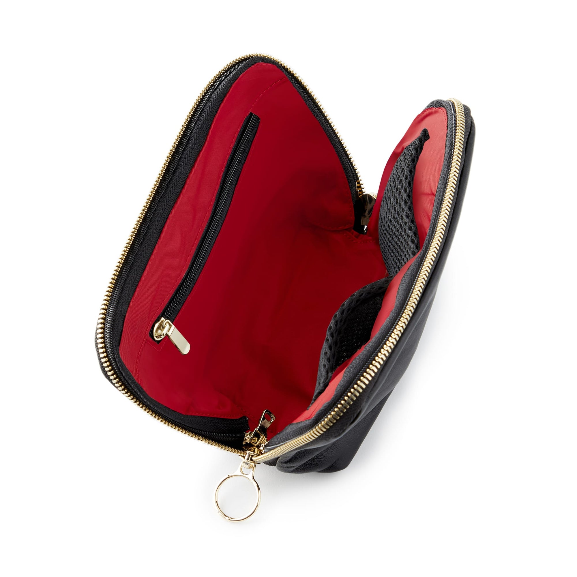 color: Luxurious Black Leather with Red Interior; alt: Everyday Small Size Makeup Bag | KUSSHI