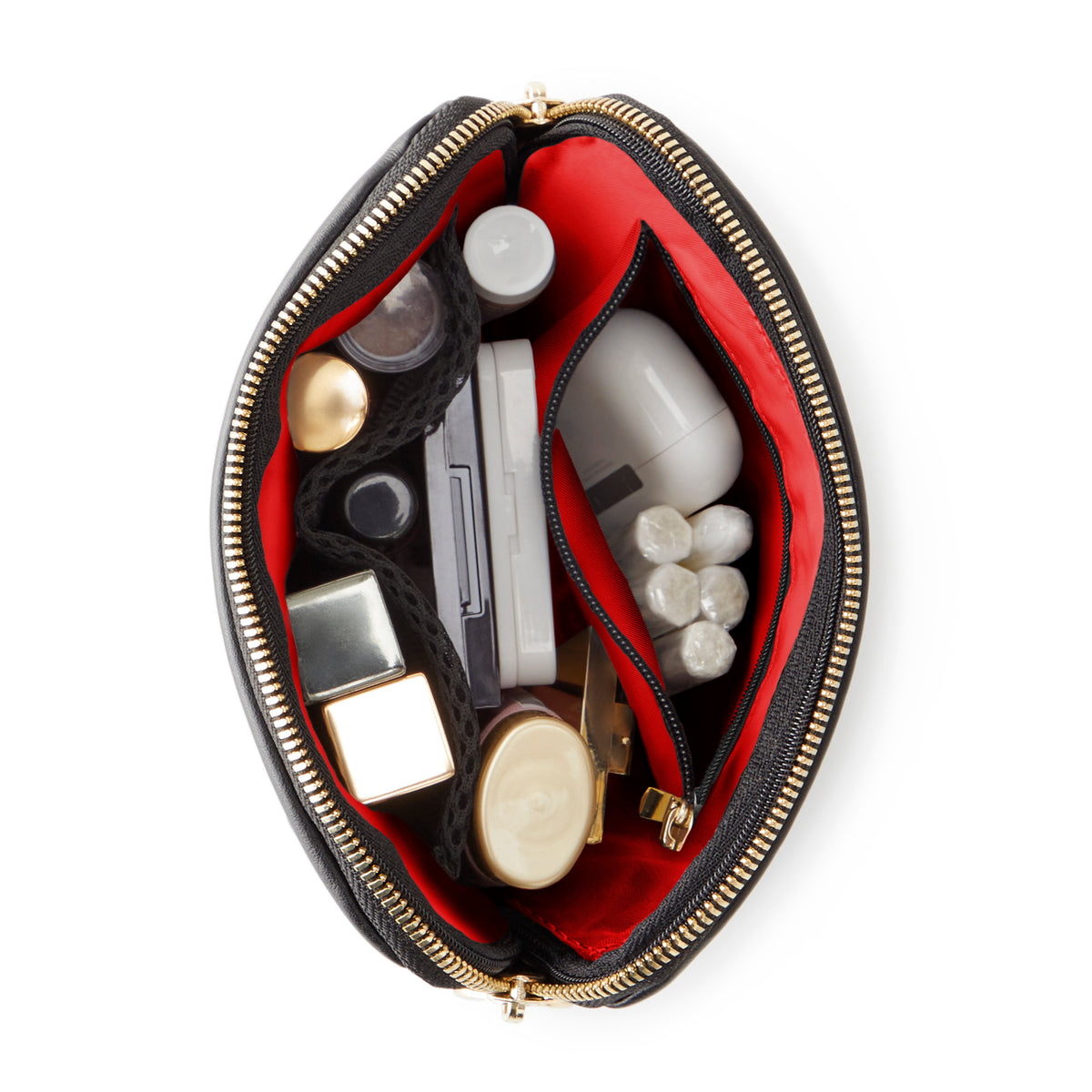 color: Luxurious Black Leather with Red Interior; alt: Everyday Small Size Makeup Bag | KUSSHI