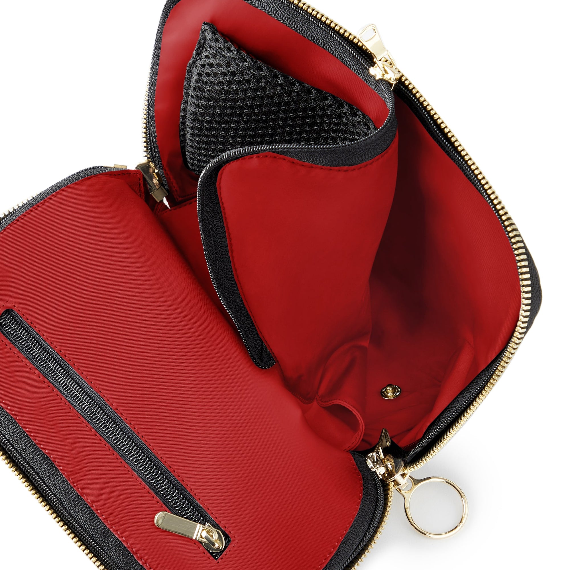 color: Luxurious Black Leather with Red Interior; alt: Everyday Small Size Makeup Bag | KUSSHI