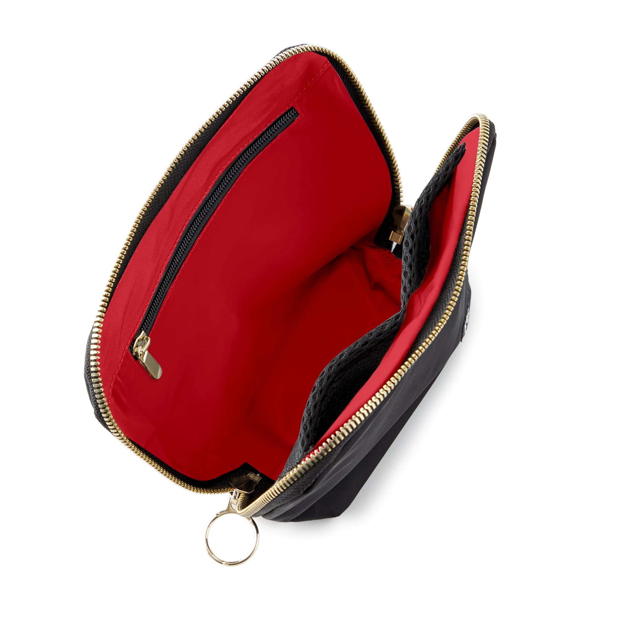 color: Satin Black Fabric with Red Interior; alt: Everyday Small Size Makeup Bag | KUSSHI
