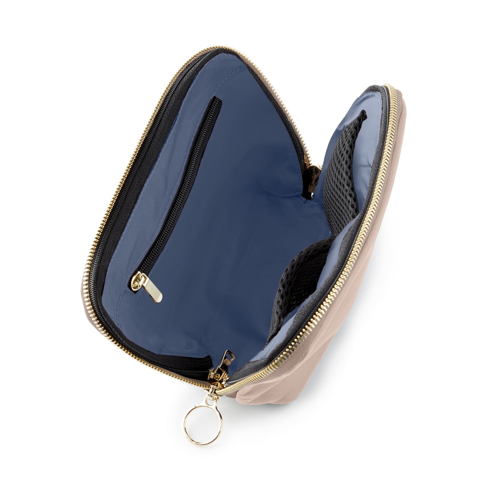 color: Blush Pink Leather with Cool Grey Interior; alt: Everyday Small Size Makeup Bag | KUSSHI