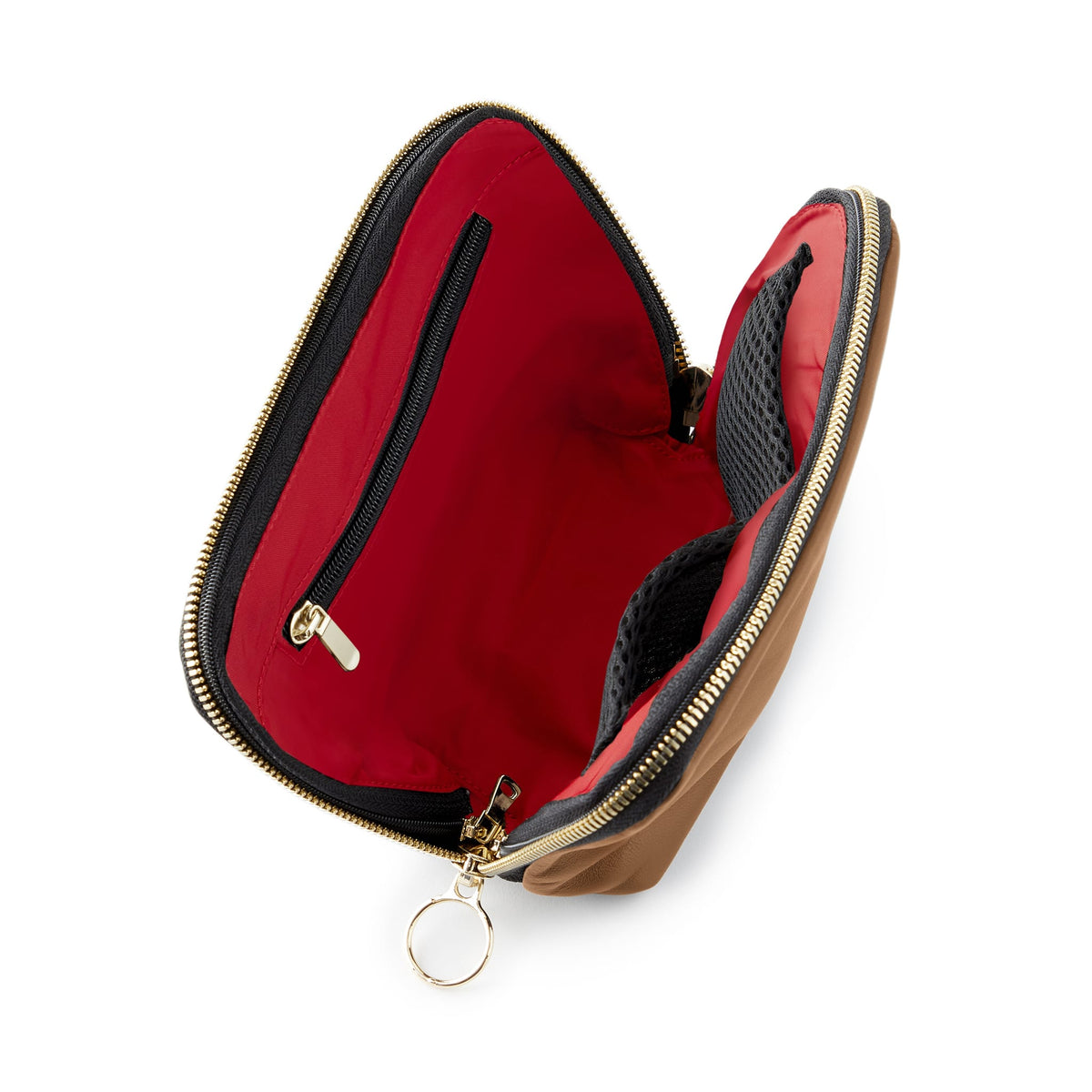color: Luxurious Camel Leather with Red Interior; alt: Everyday Small Size Makeup Bag | KUSSHI