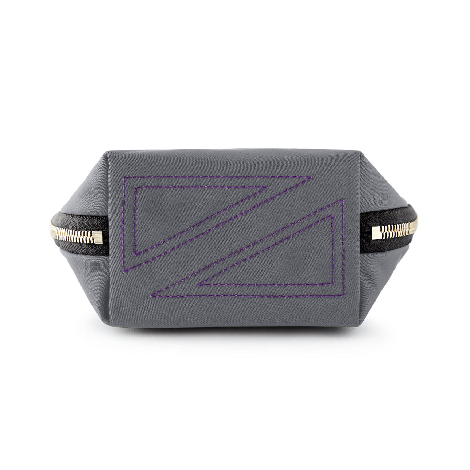 color: Steel Grey Fabric with Purple Interior; alt: Everyday Small Size Makeup Bag | KUSSHI