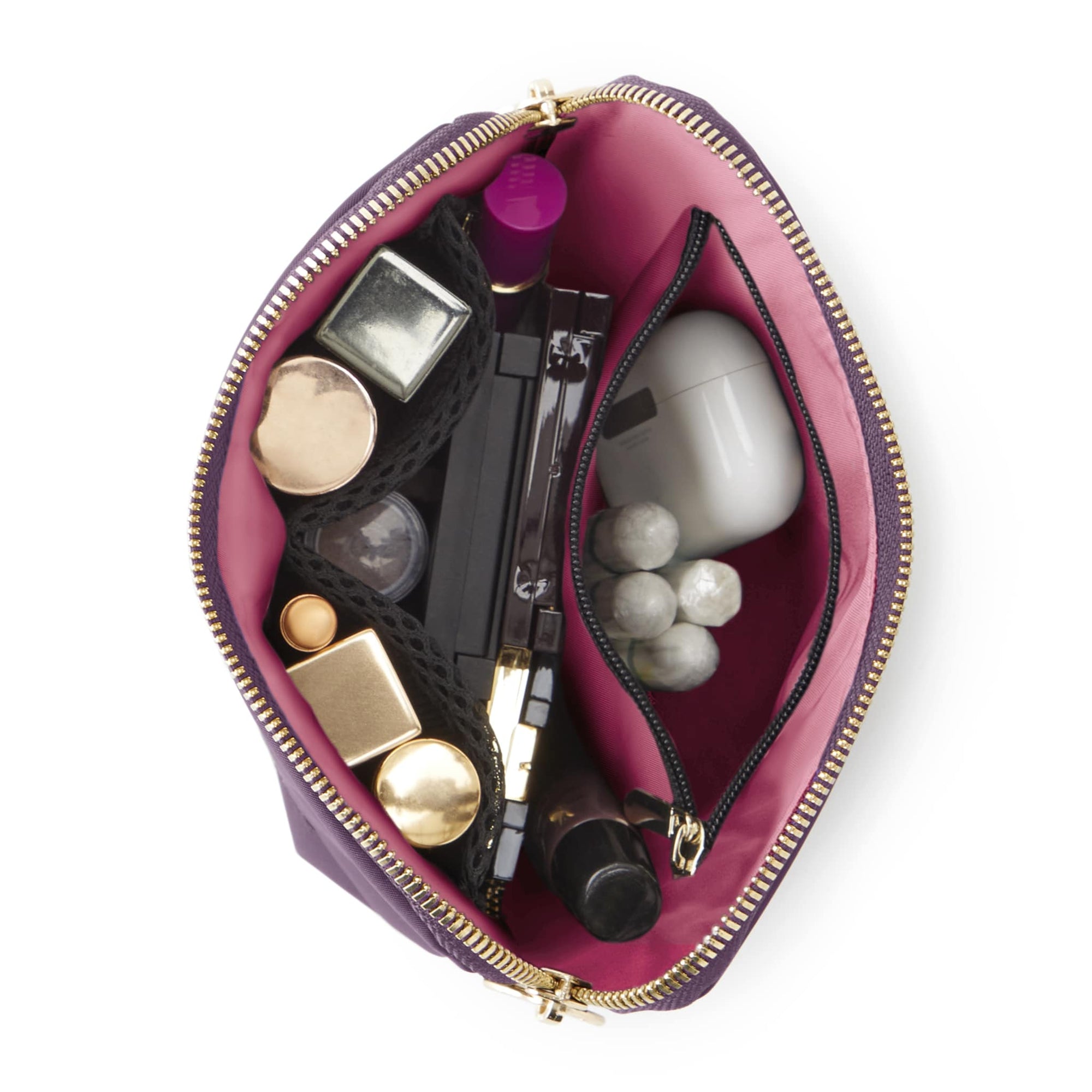color: Plum Fabric with Dusty Rose Interior; alt: Everyday Small Size Makeup Bag | KUSSHI