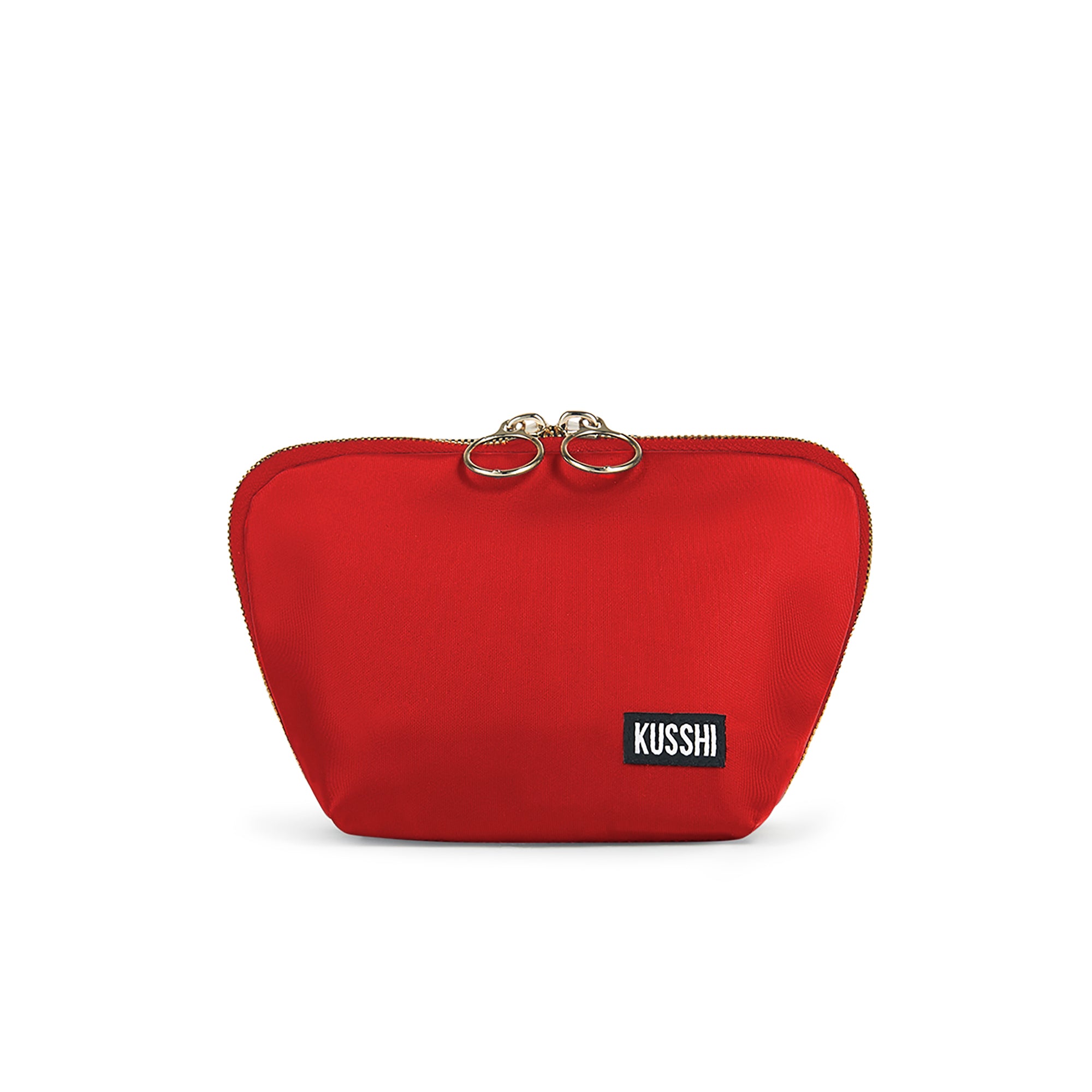 color: Candy Apple Red Fabric with Pink Interior; alt: Everyday Small Size Makeup Bag | KUSSHI