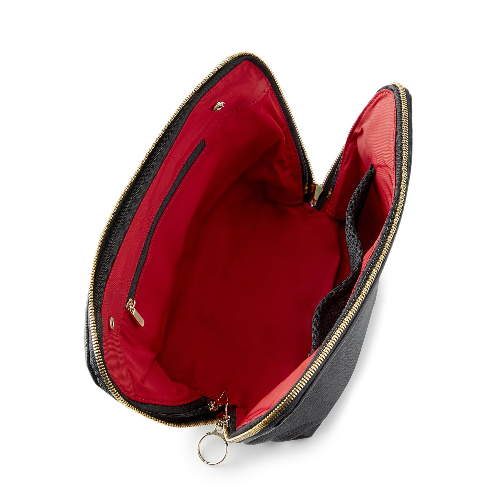color: Luxurious Black Leather with Red Interior; alt: Signature Medium Size Makeup Bag | KUSSHI