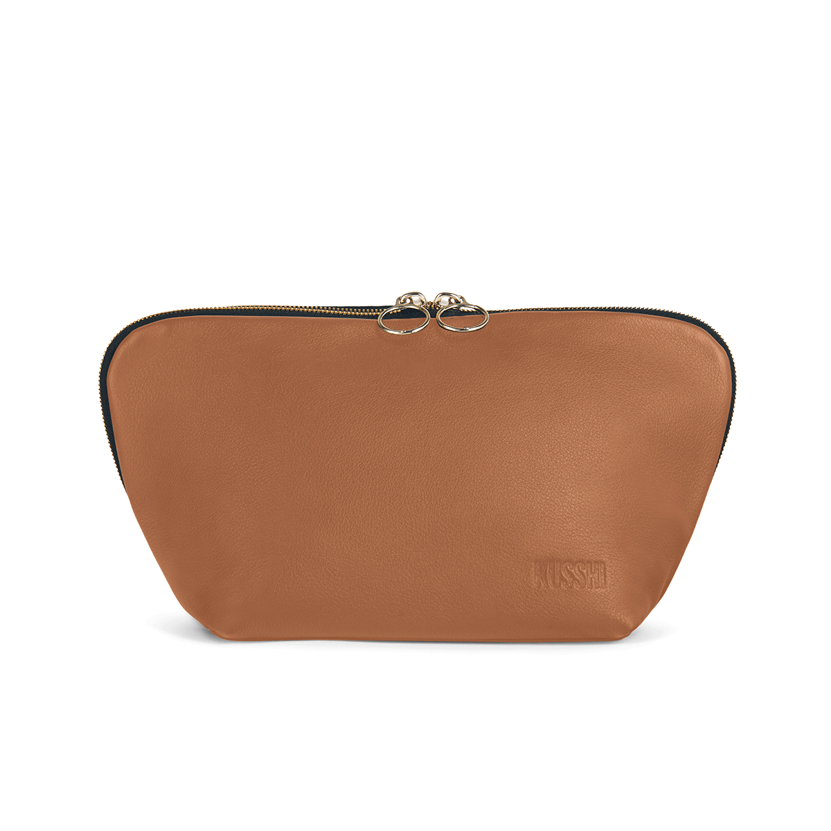 color: Luxurious Camel Leather with Red Interior; alt: Signature Medium Size Makeup Bag | KUSSHI